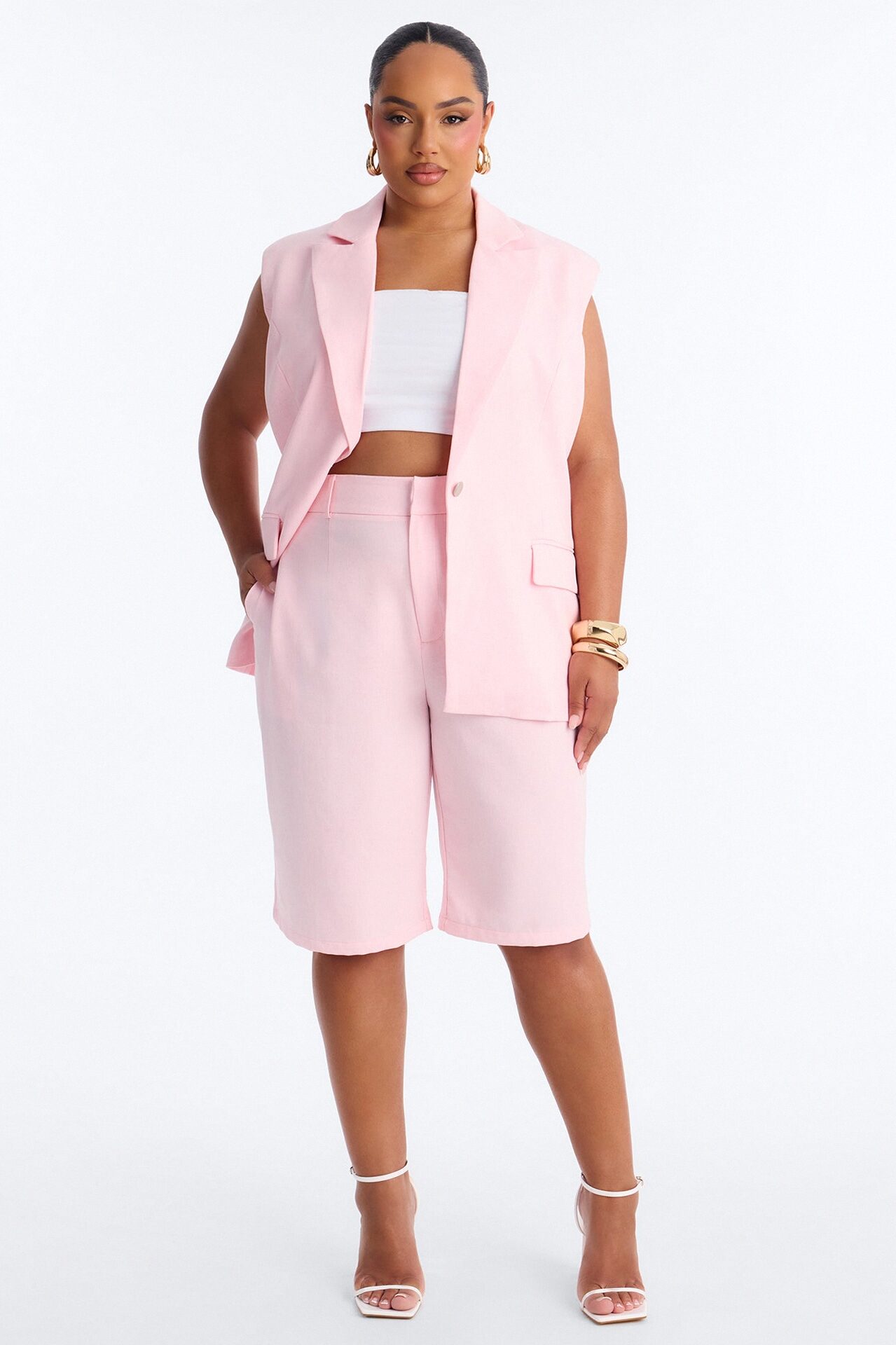 Paloma Linen Vest - Light Pink