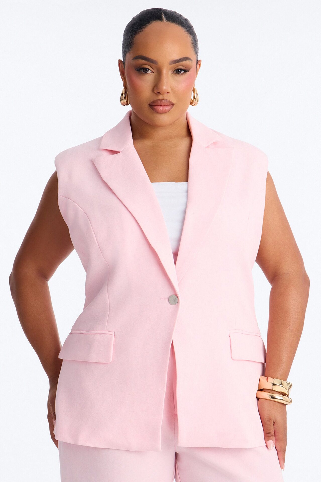 Paloma Linen Vest - Light Pink