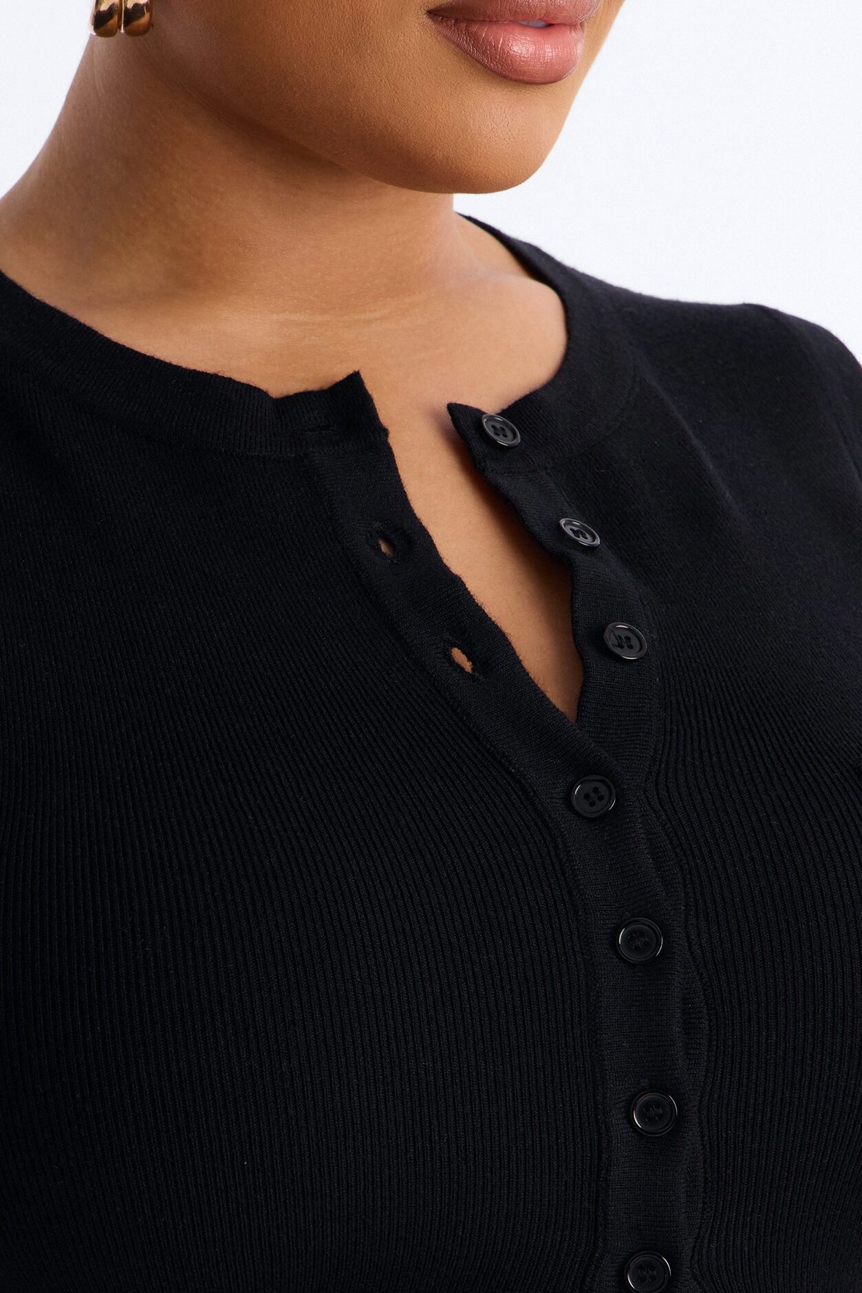 Leona Button Up Sweater Top - Black