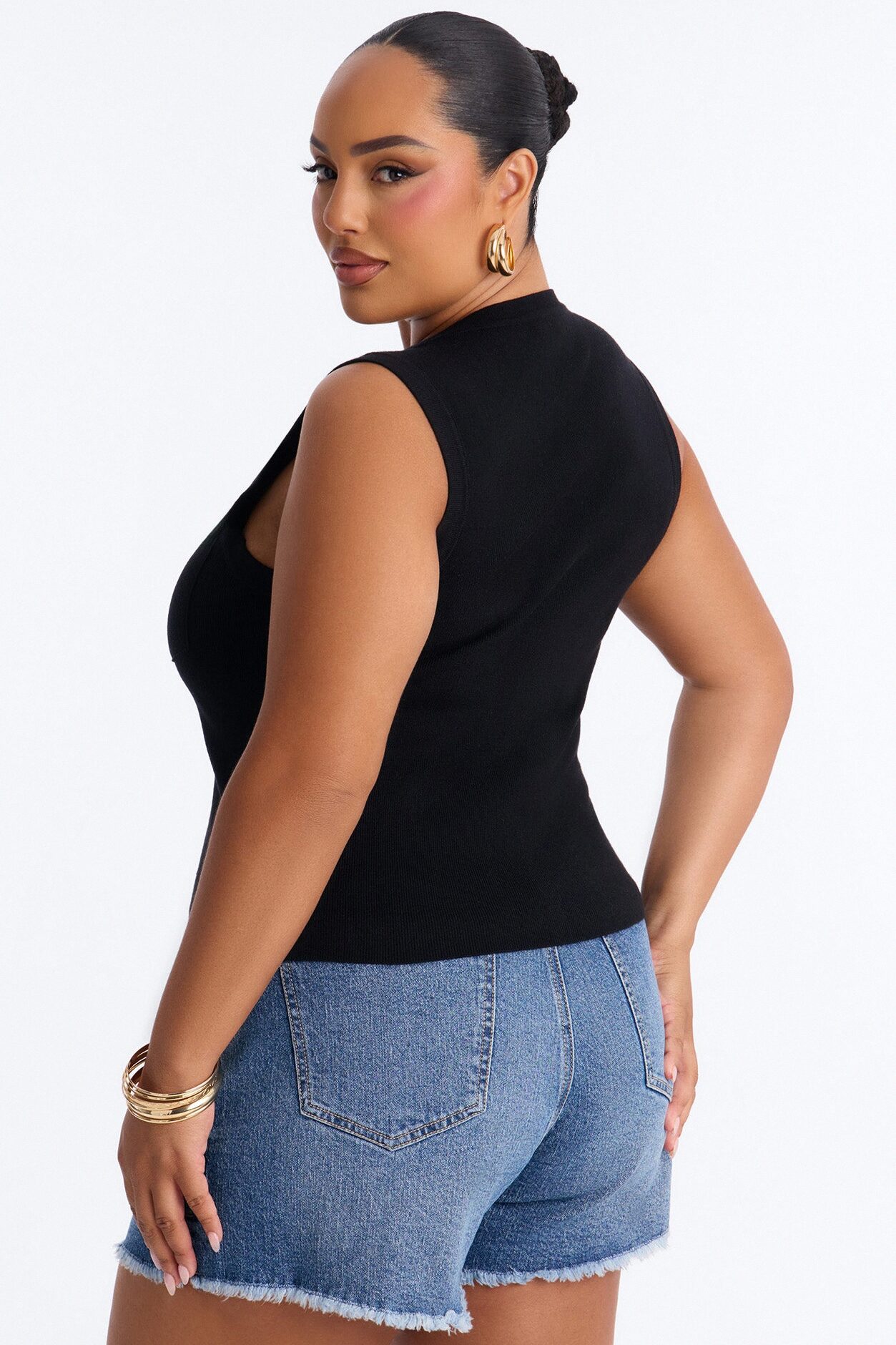 Leona Button Up Sweater Top - Black