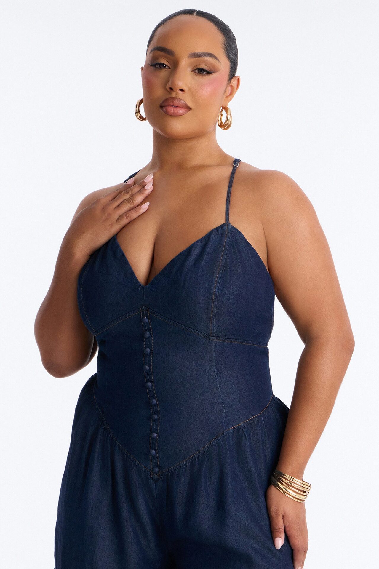 Belle Denim Tiered Wide Leg Jumpsuit - Dark Wash