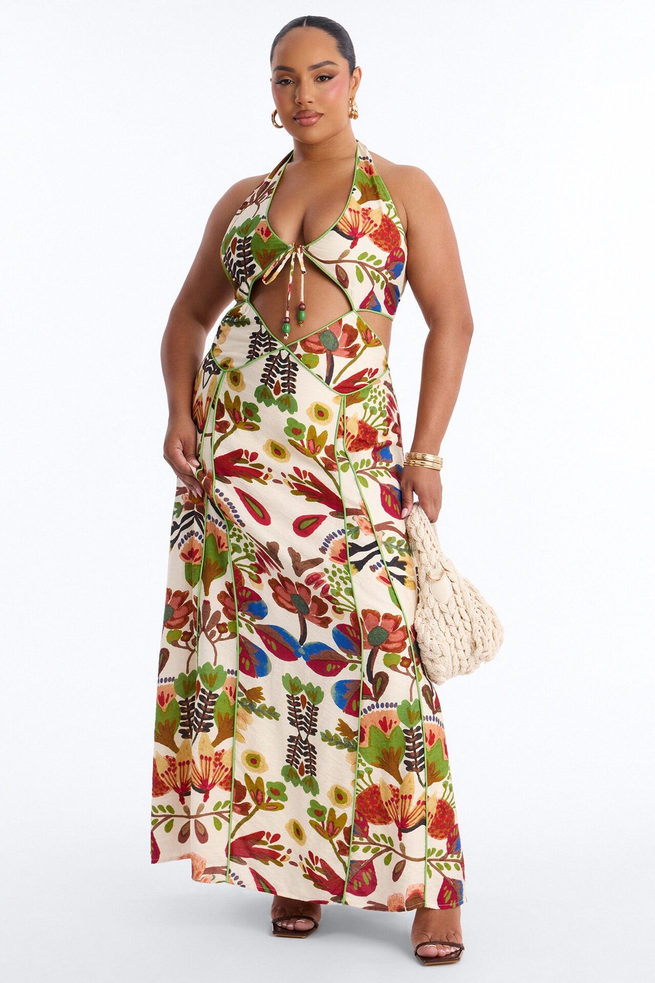 Sicilian Summer Linen Maxi Dress - Cream/combo
