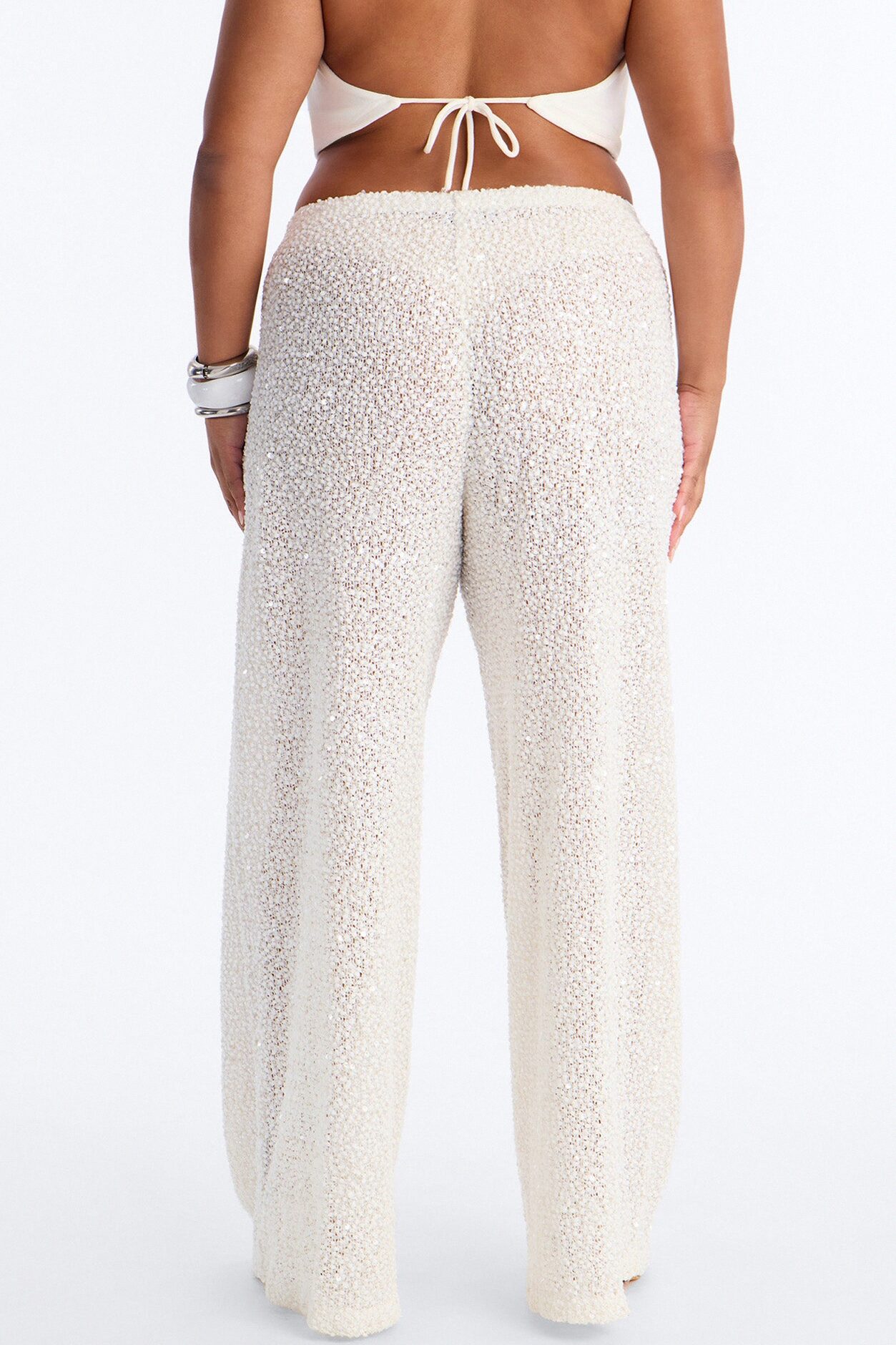 Azalea Low Rise Sequin Crochet Wide Leg Pant 33″ - White