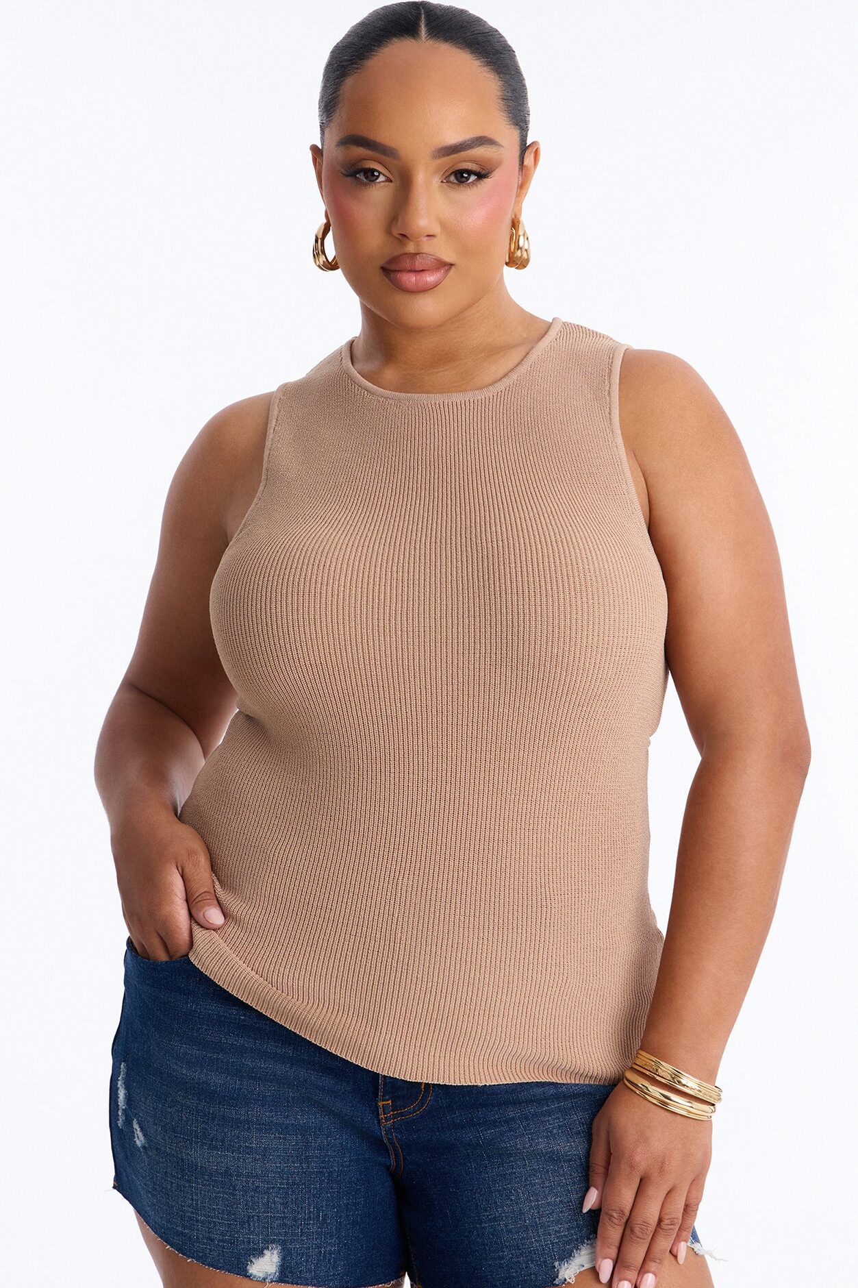 Just Enough Sweater Tank Top - Taupe