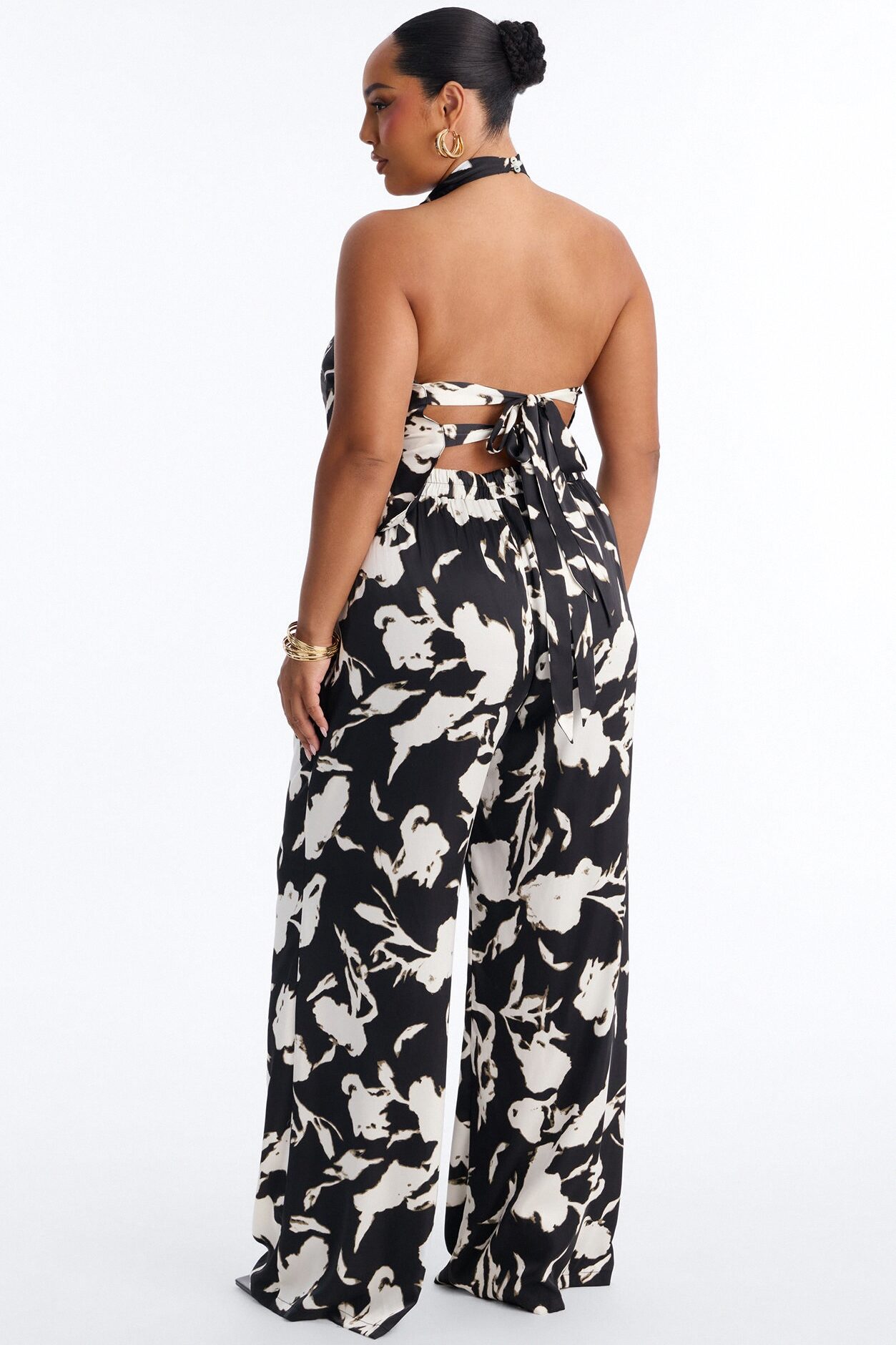Isabelle Printed Halter Cowl Neck Pant Set - Black/combo
