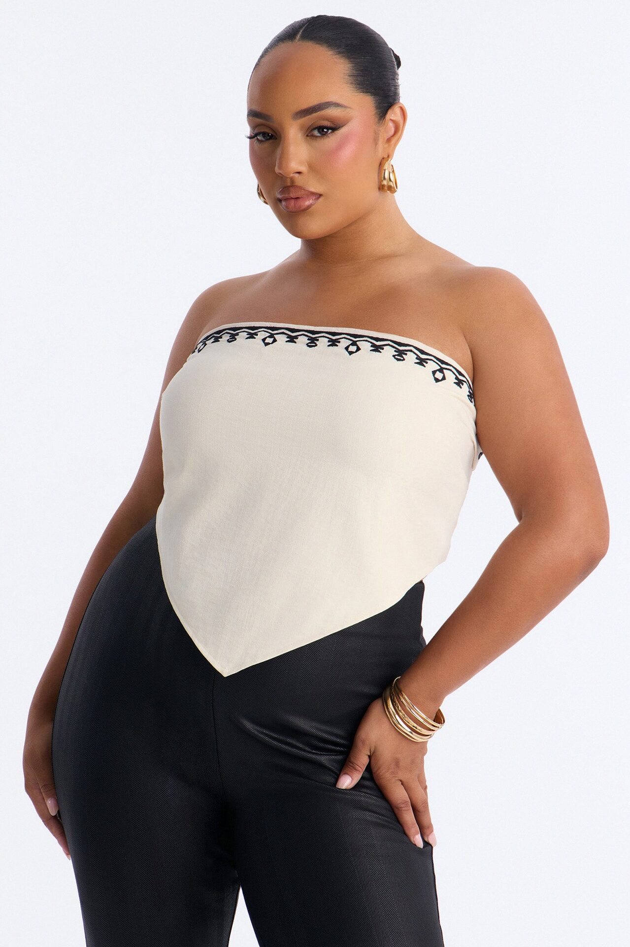 Lemonade Kisses Lace Up Linen Handkerchief Top - Cream/combo