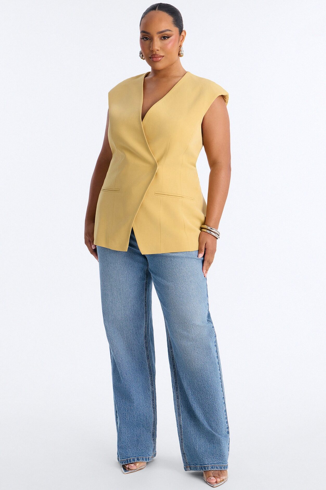 Happy Hour Double Breasted Fitted Vest - Mustard
