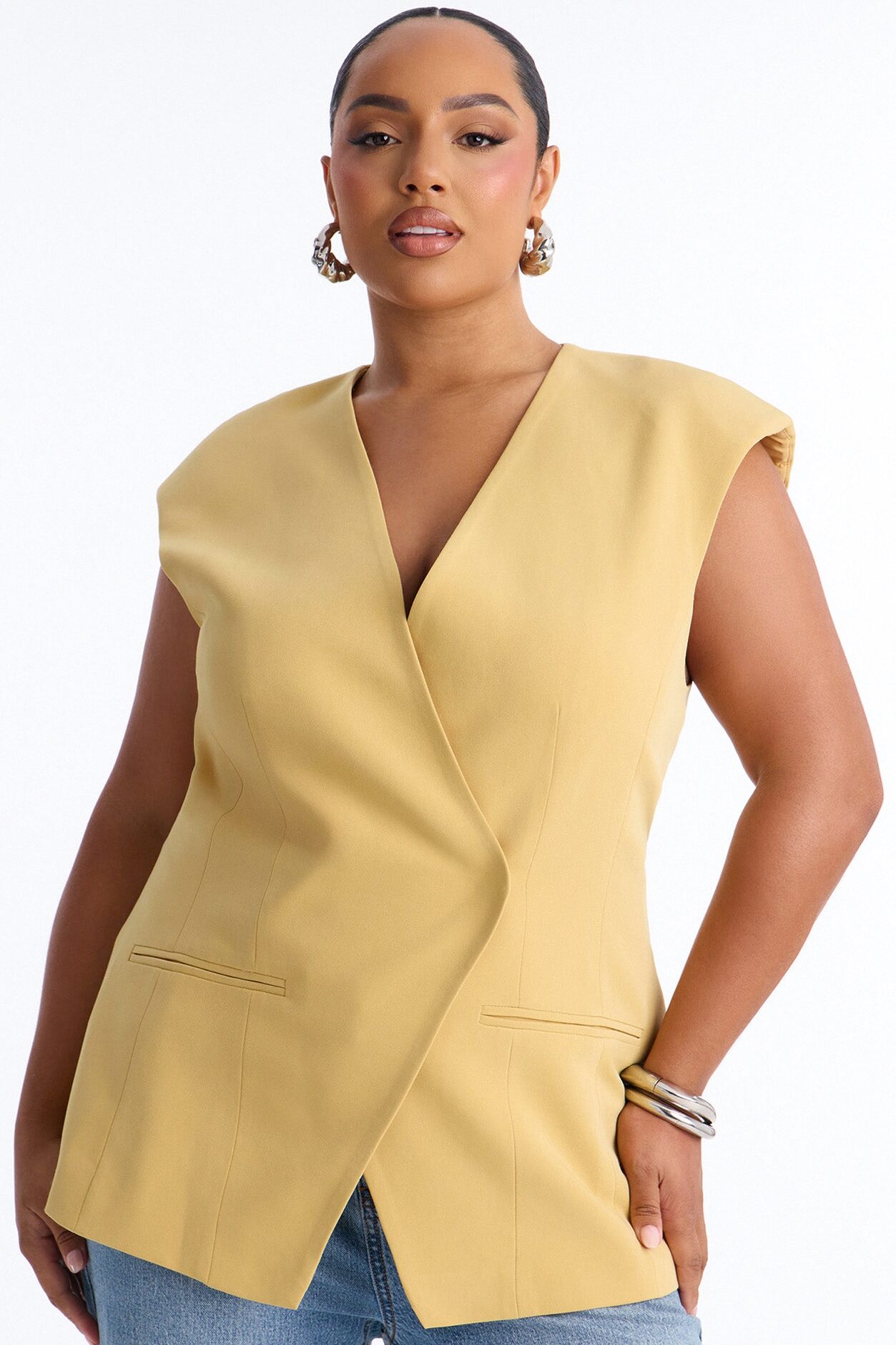 Happy Hour Double Breasted Fitted Vest - Mustard