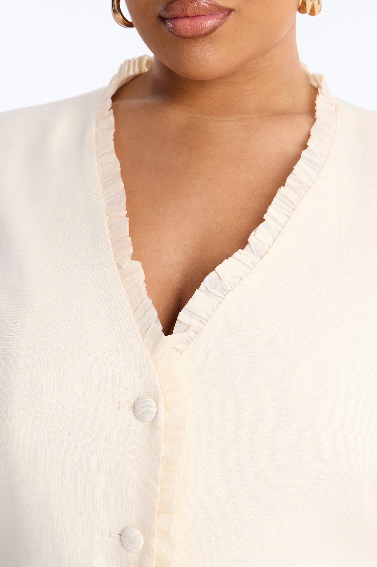 Chic With Love Ruffle Trim Linen Top - Beige