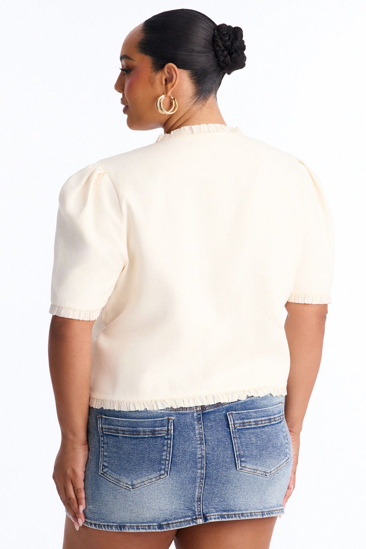 Chic With Love Ruffle Trim Linen Top - Beige