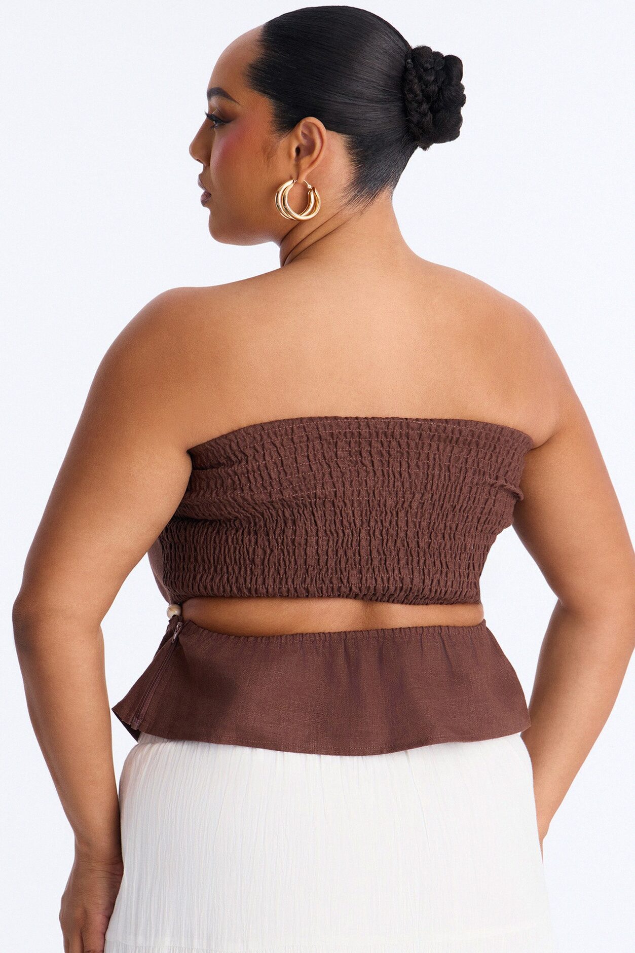 On The Guest List Beaded Linen Top - Brown
