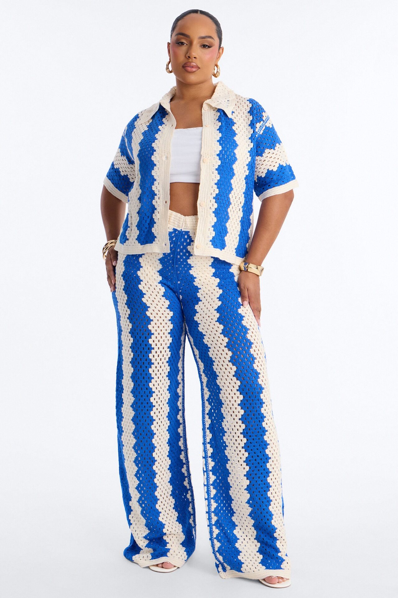Shoreline Symphony Crochet Pant Set - Blue/combo