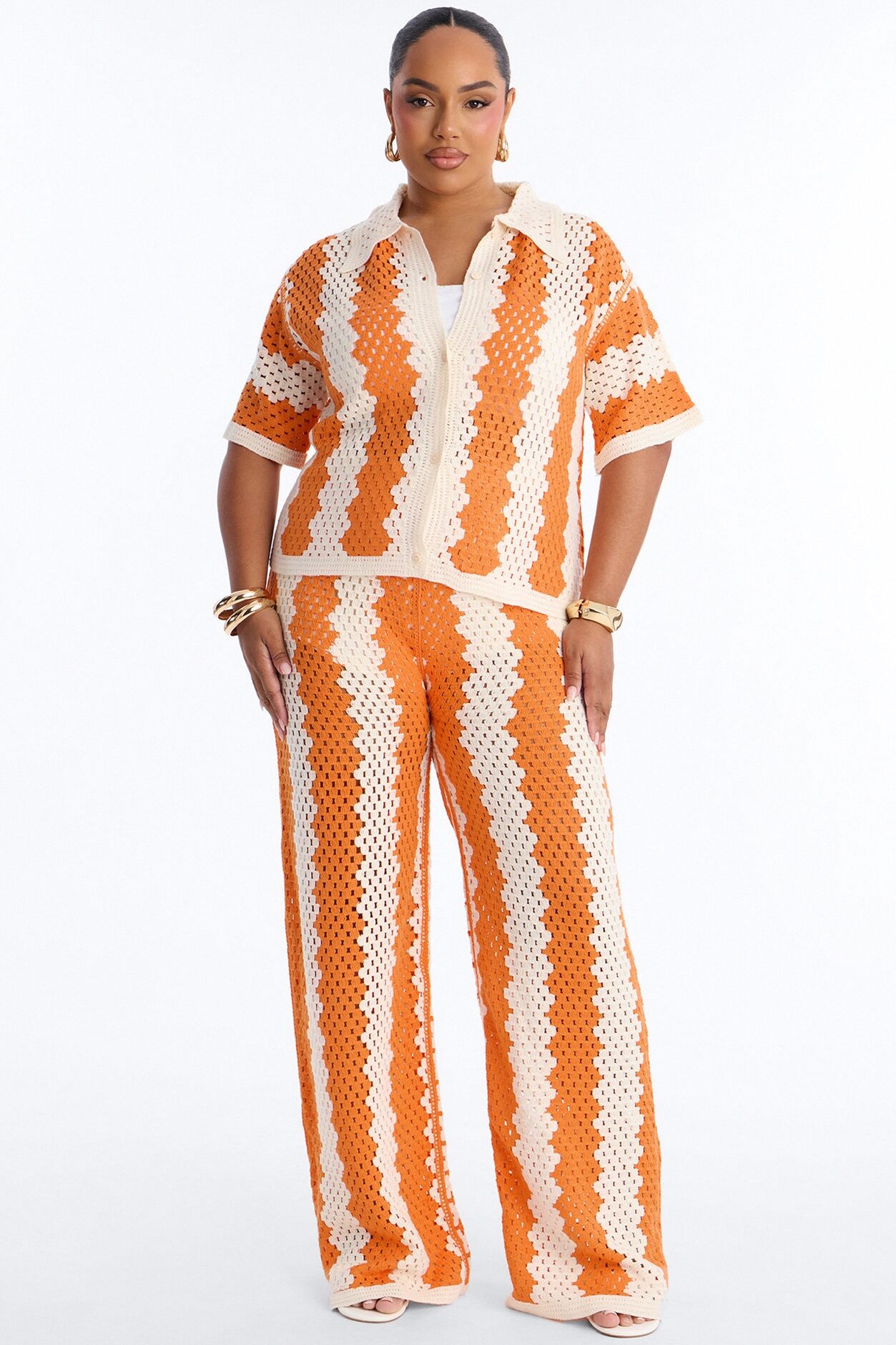 Shoreline Symphony Crochet Pant Set - Orange/combo