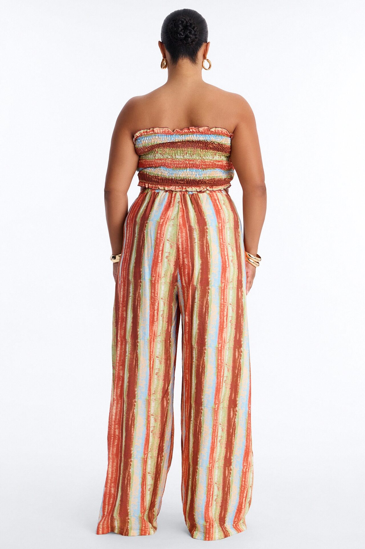Taryn Smocked Top Wide Leg Pant Set - Rust/combo