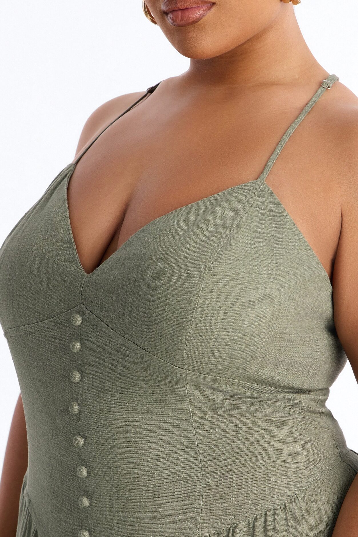 Belle Denim Tiered Wide Leg Jumpsuit - Olive