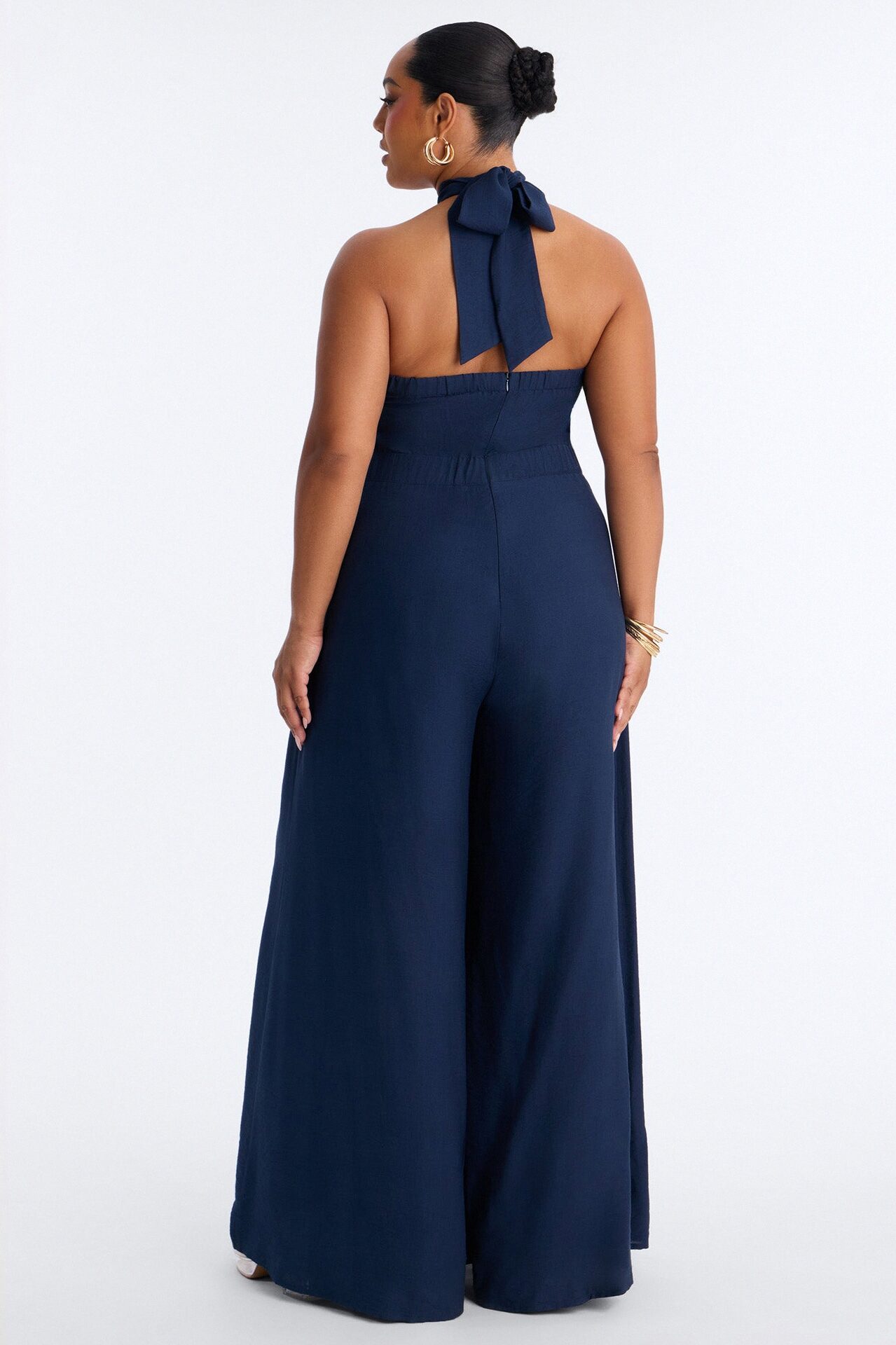 Alana Halter Pleated Wide Leg Jumpsuit - Navy