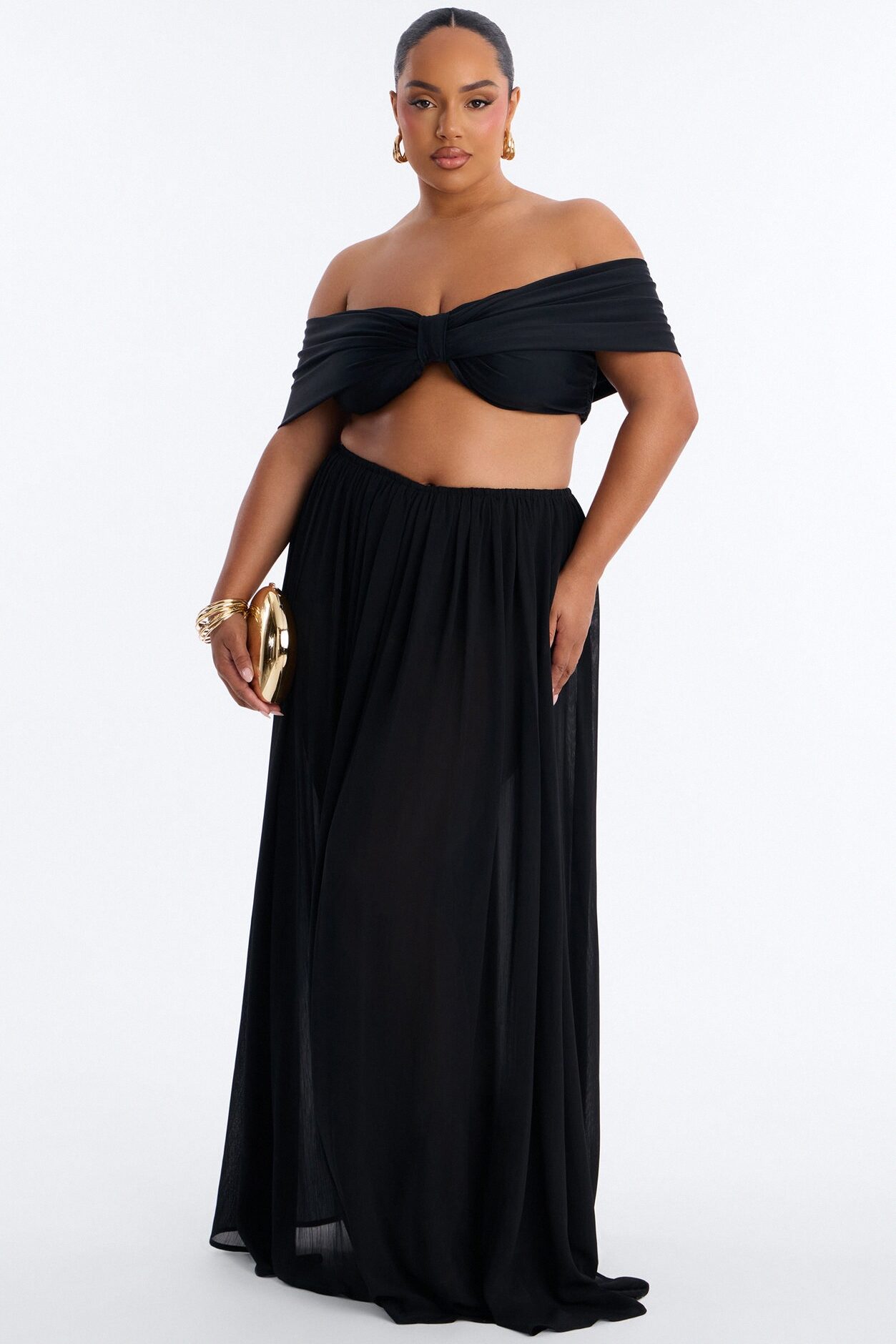 Moonlight Romantic Low Rise Chiffon Maxi Skirt - Black