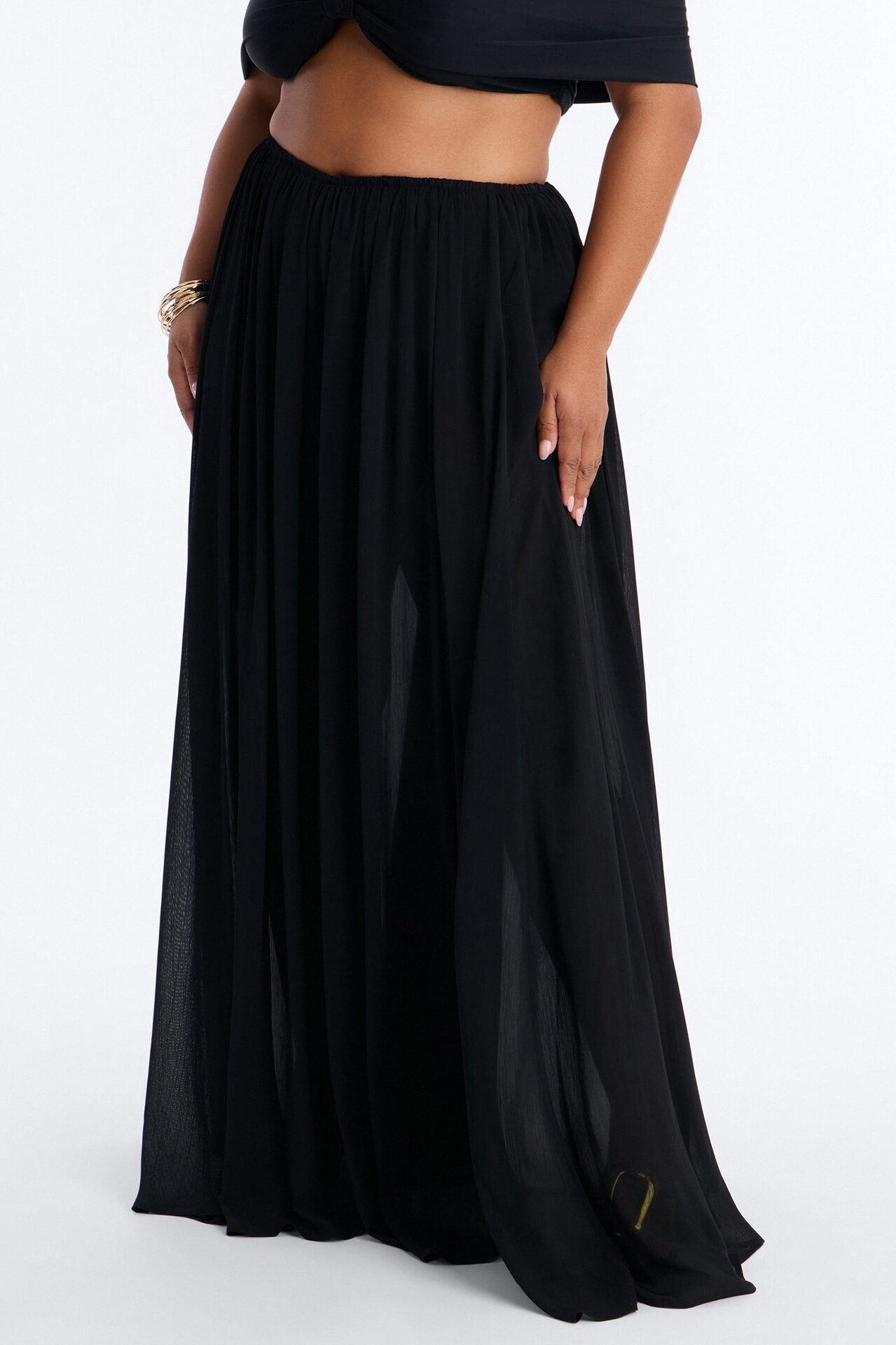 Moonlight Romantic Low Rise Chiffon Maxi Skirt - Black