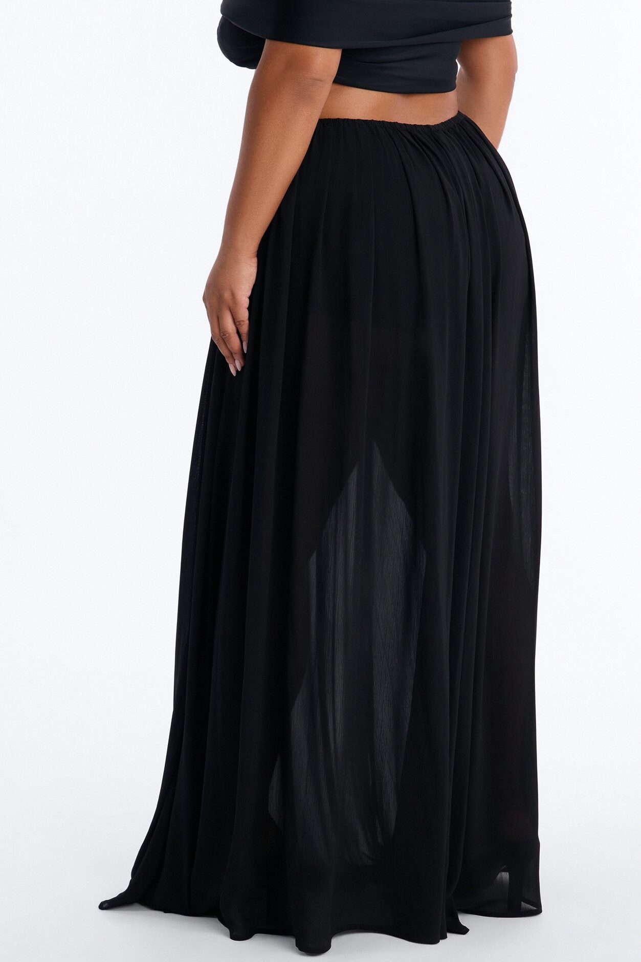 Moonlight Romantic Low Rise Chiffon Maxi Skirt - Black