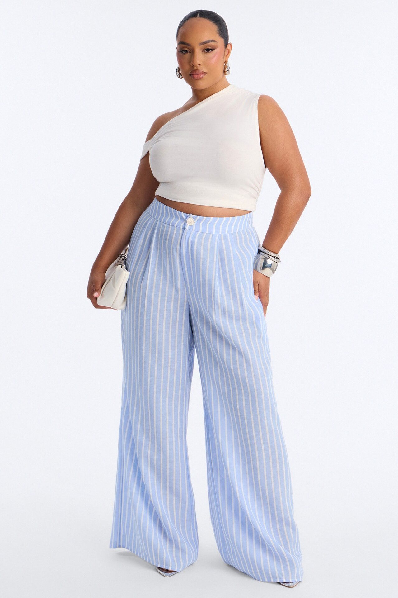 Ella Striped Linen Pant - Blue