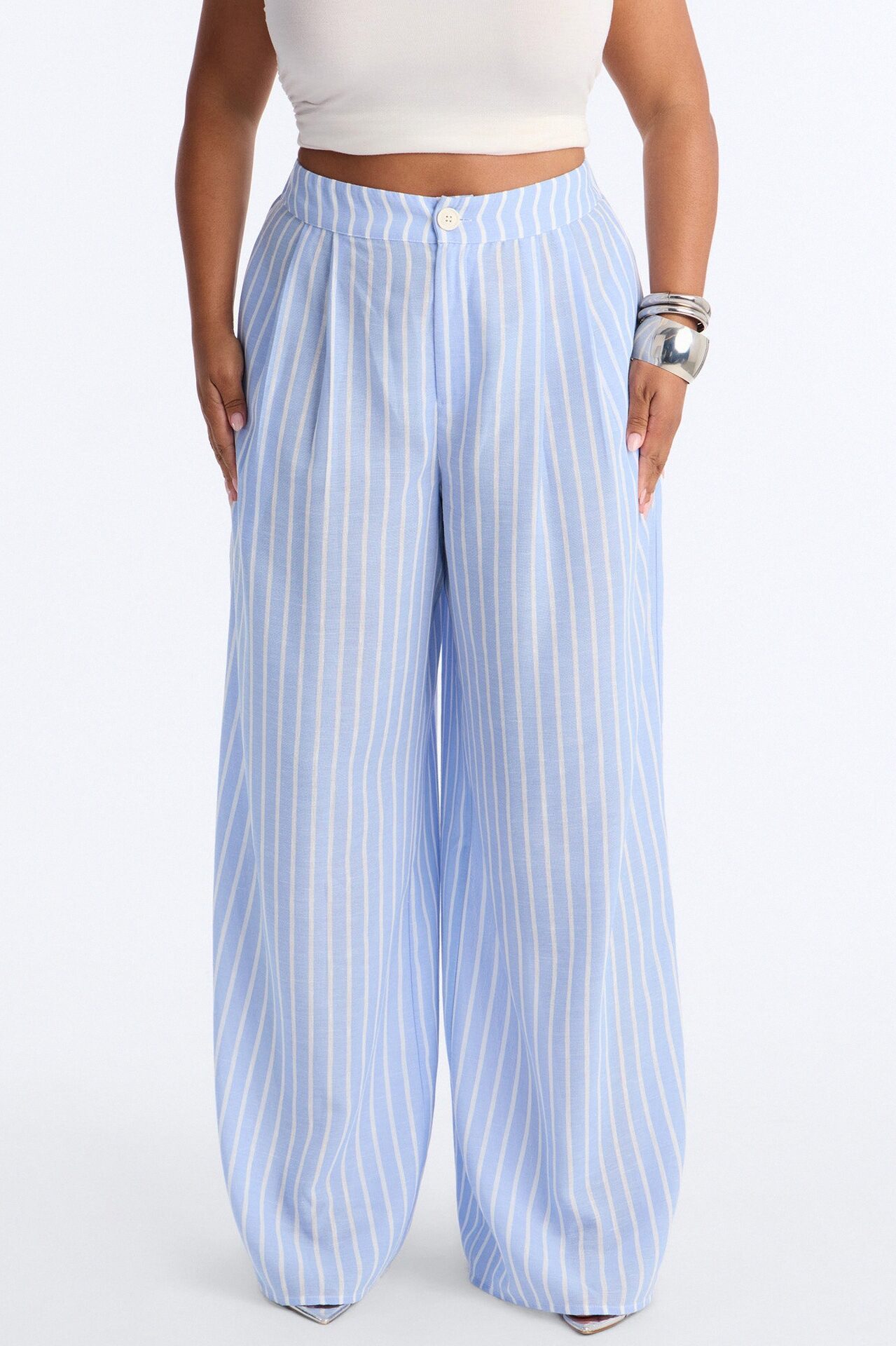 Ella Striped Linen Pant - Blue