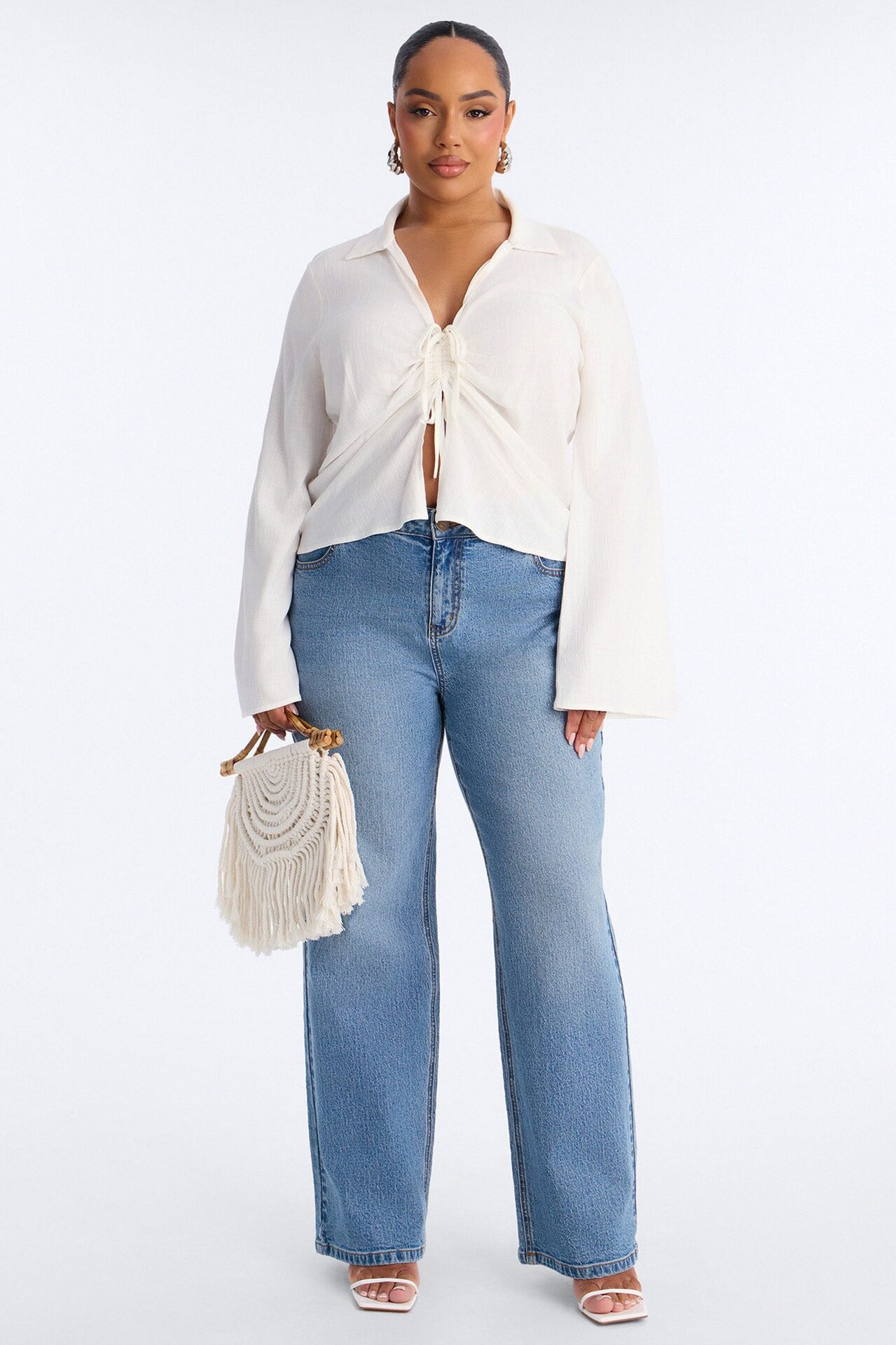 Just Doing Me Ruched Linen Top - White