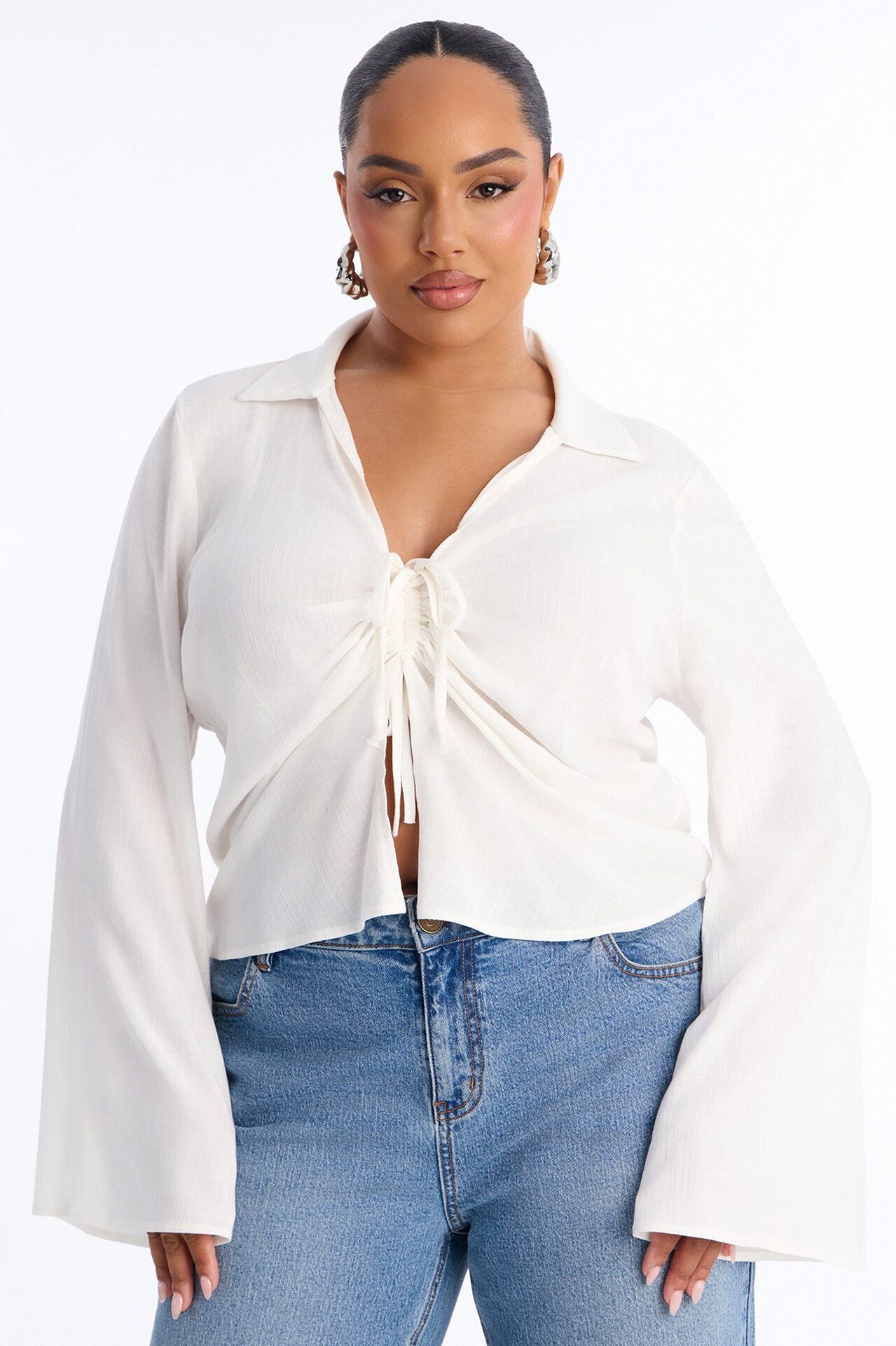 Just Doing Me Ruched Linen Top - White