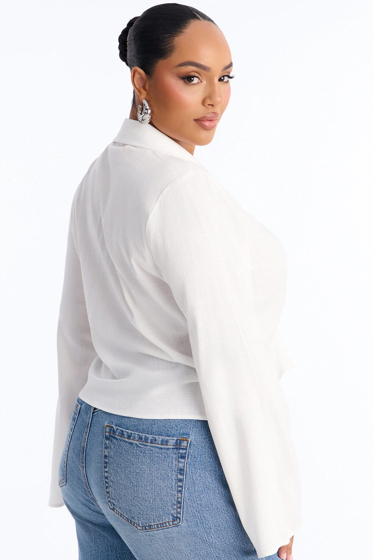 Just Doing Me Ruched Linen Top - White