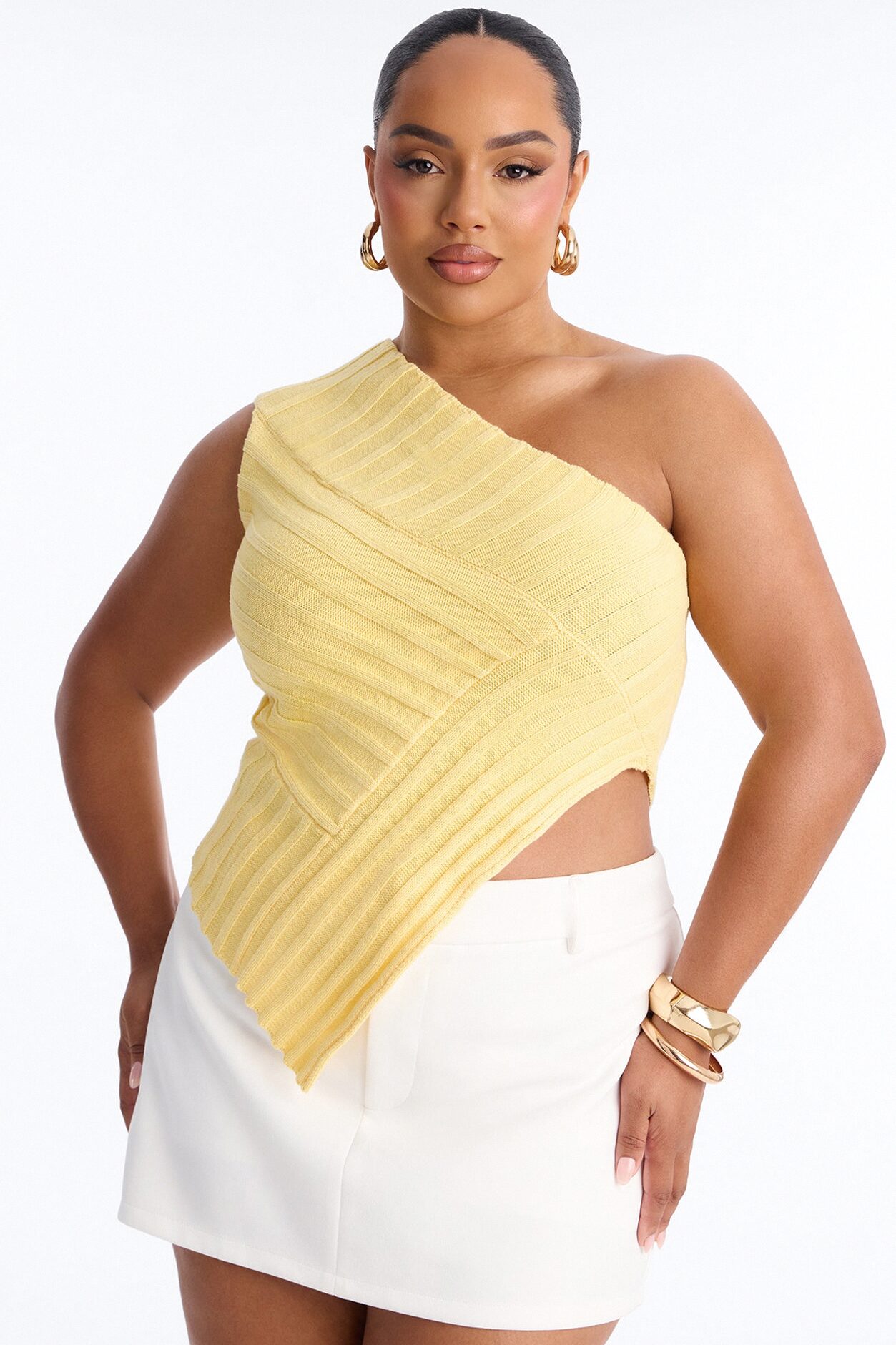 Amaya One Shoulder Sweater Top - Butter Yellow
