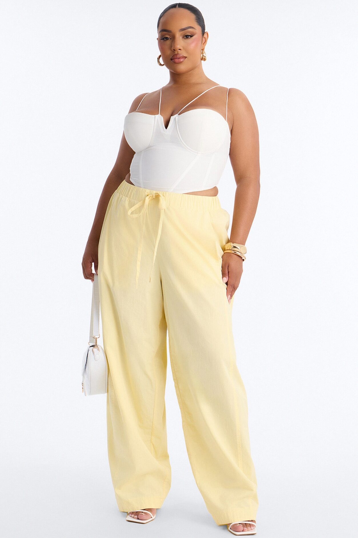 Maggie Low Rise Drawstring Wide Leg Pant 32″ - Butter Yellow