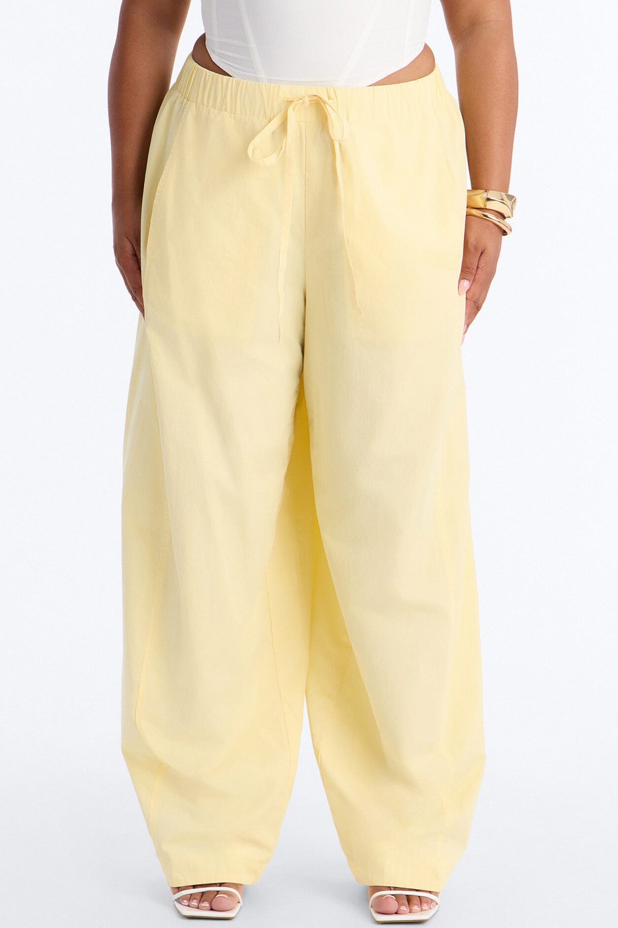 Maggie Low Rise Drawstring Wide Leg Pant 32″ - Butter Yellow