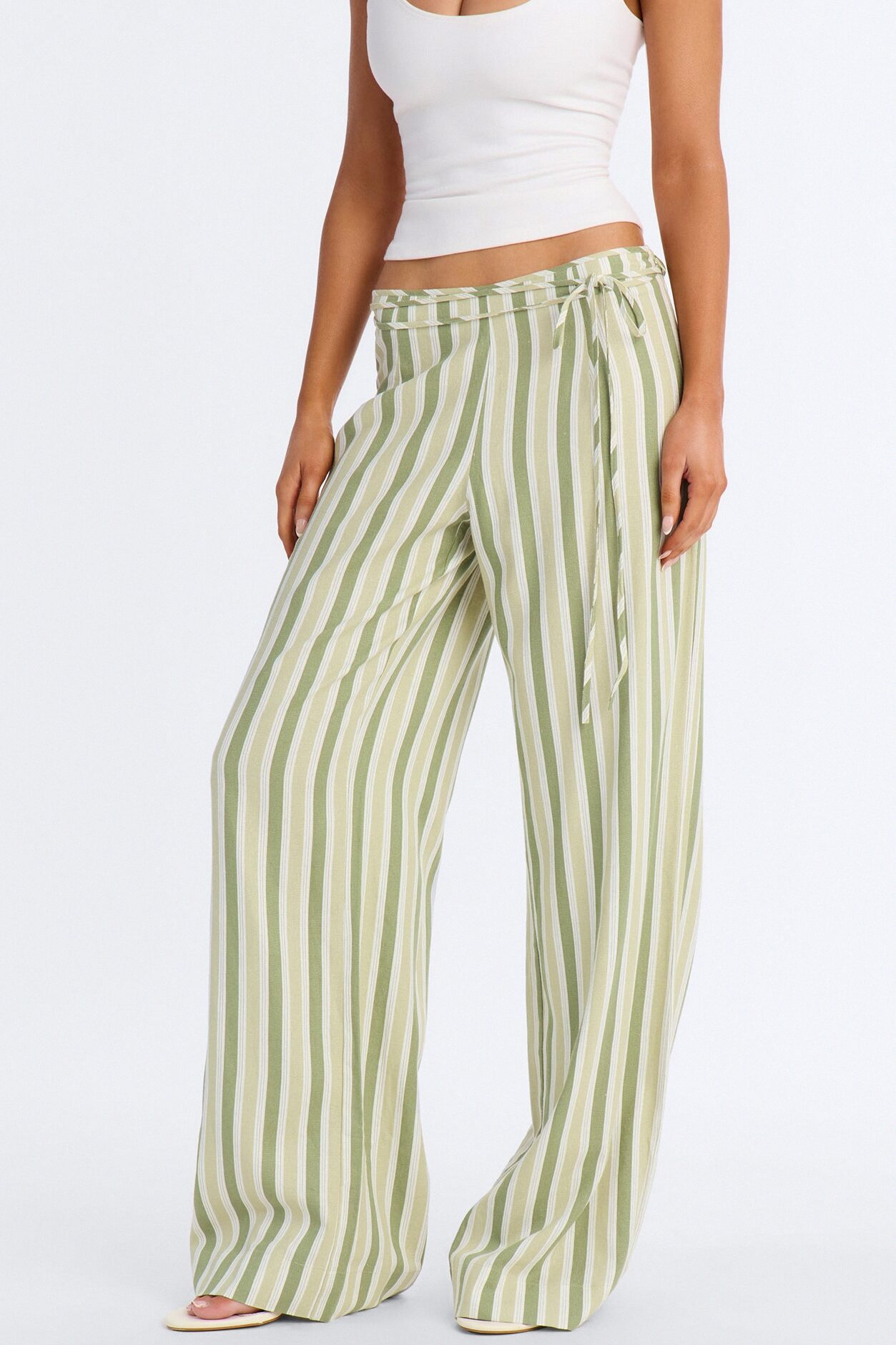 Lurice Low Rise Striped Linen Wide Leg Pant - Sage/combo