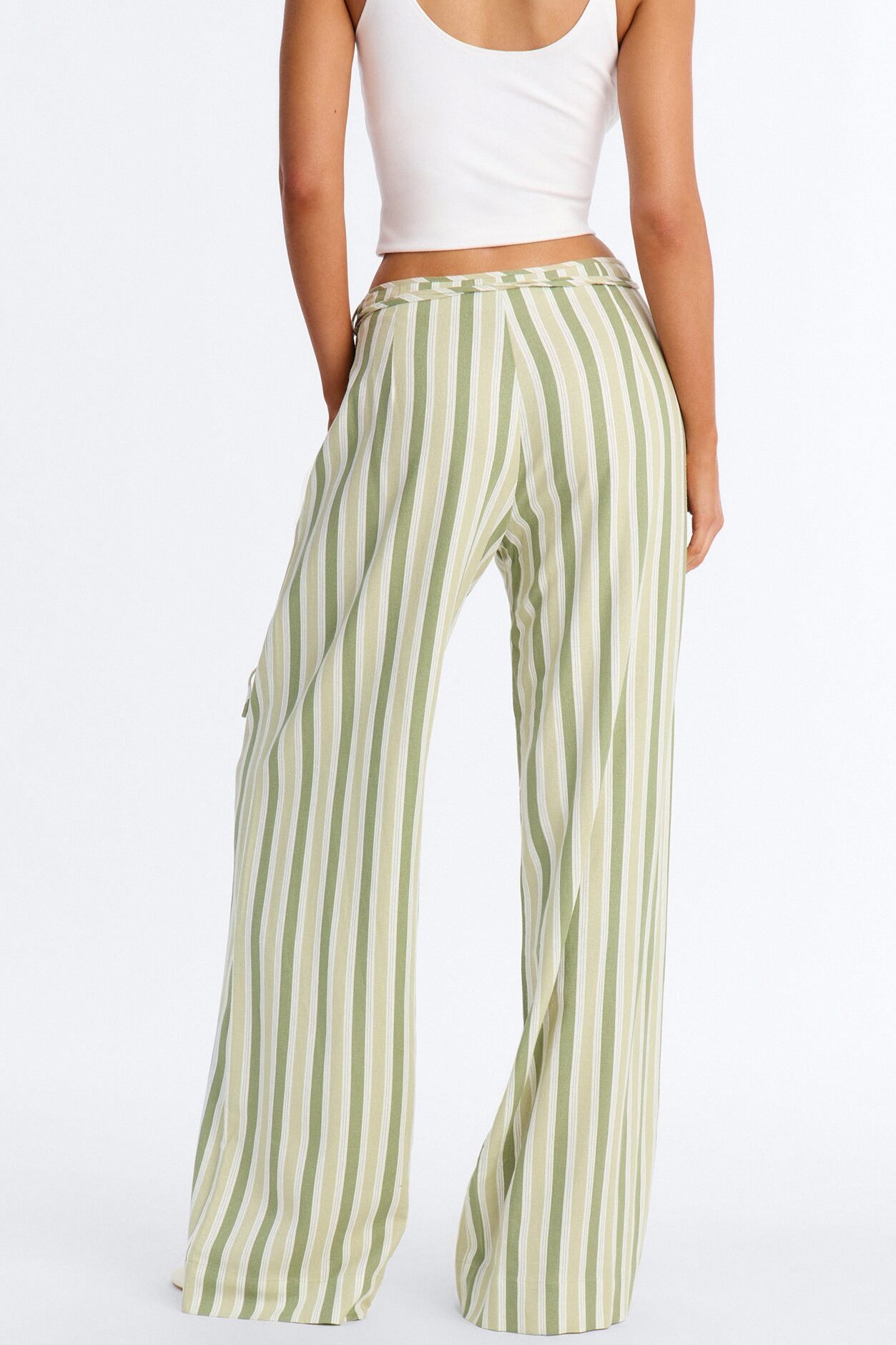 Lurice Low Rise Striped Linen Wide Leg Pant - Sage/combo