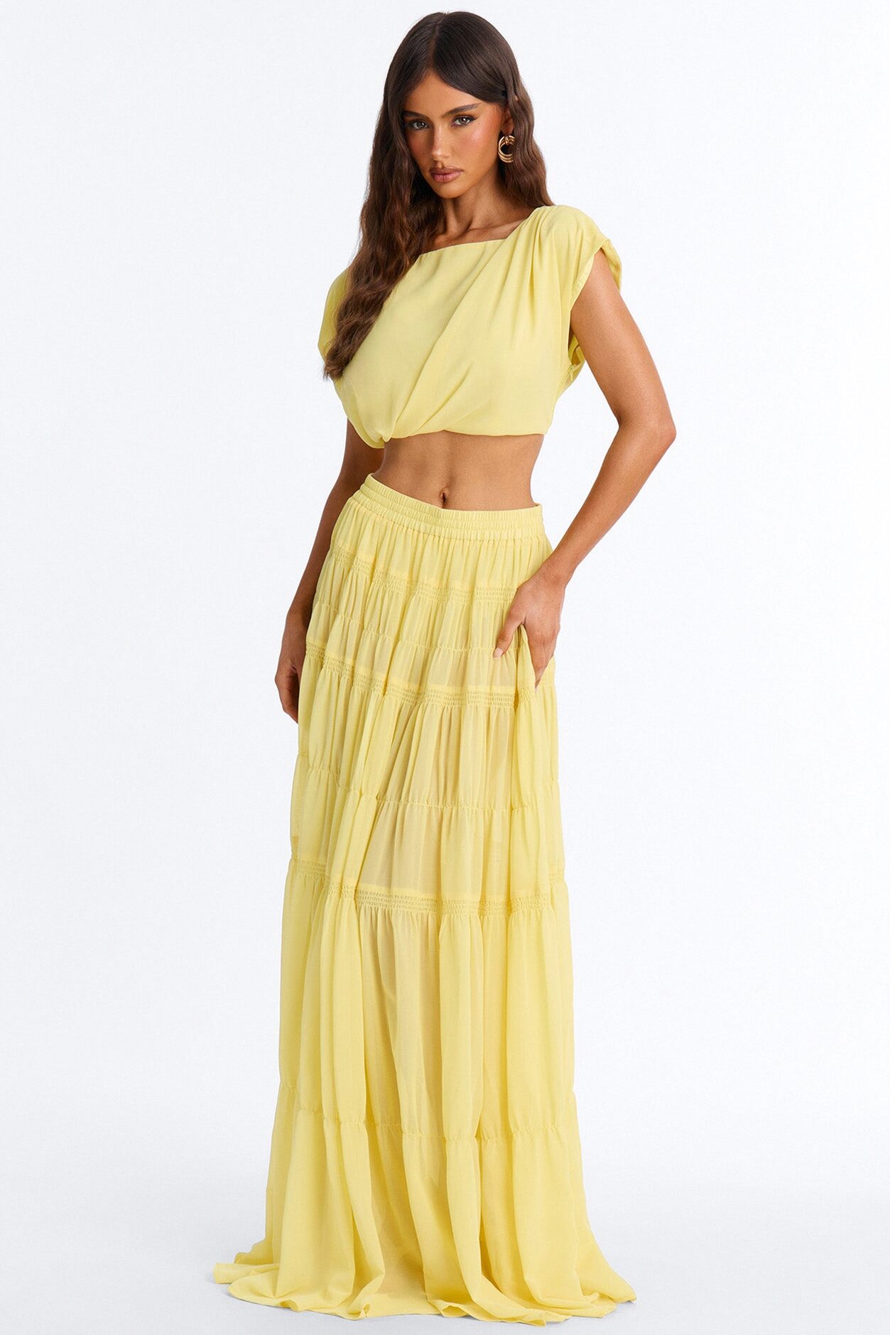 Sorrento Summer Chiffon Maxi Skirt Set - Yellow