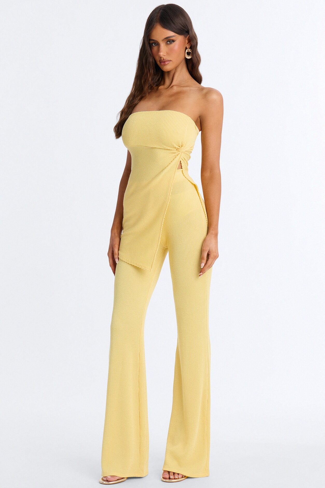 Mona Textured Strapless Flare Pant Set - Yellow