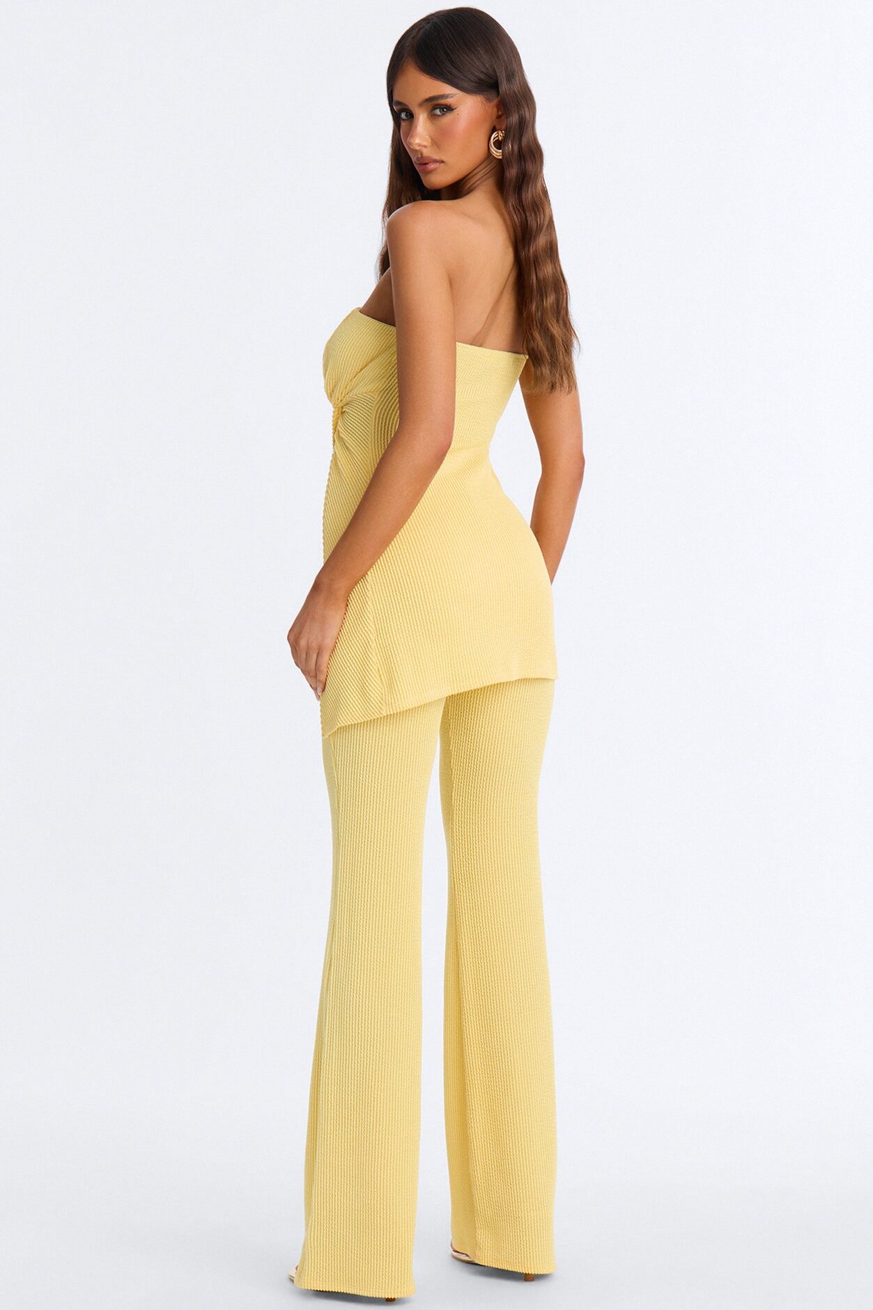 Mona Textured Strapless Flare Pant Set - Yellow