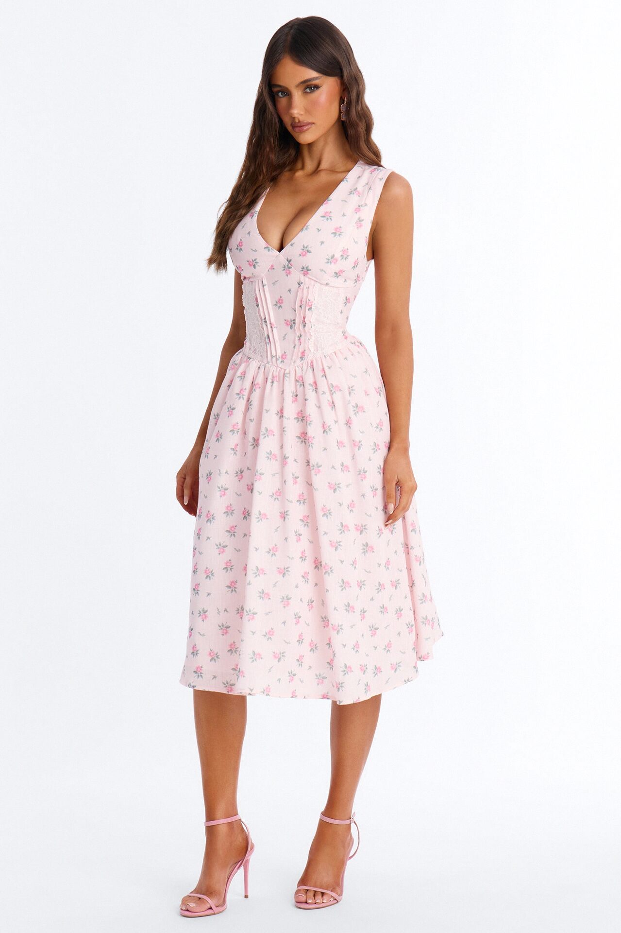 Harlow Floral Midi Dress - Pink