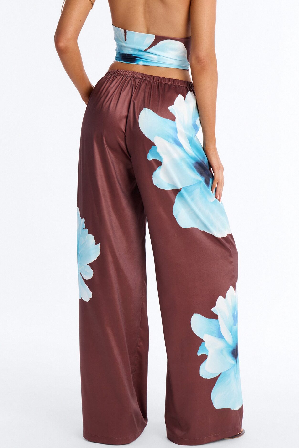 Leora Satin Drawstring Pant - Brown Combo
