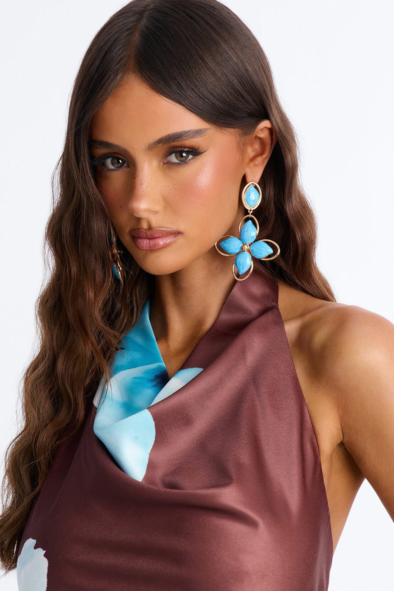 Lotus Bloom Drop Earrings - Gold/Blue