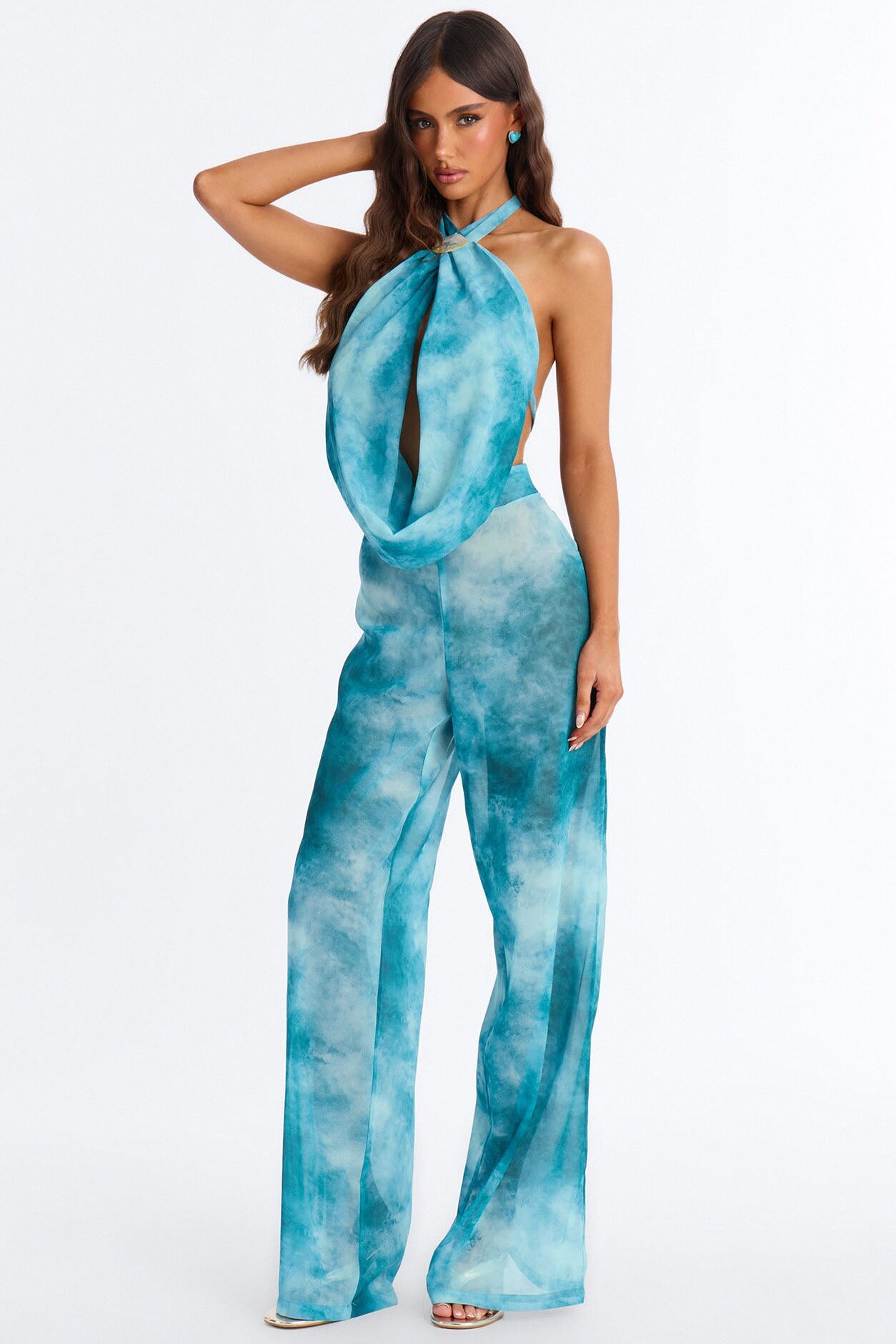 Island Goddess Halter Cut Out Jumpsuit - Teal