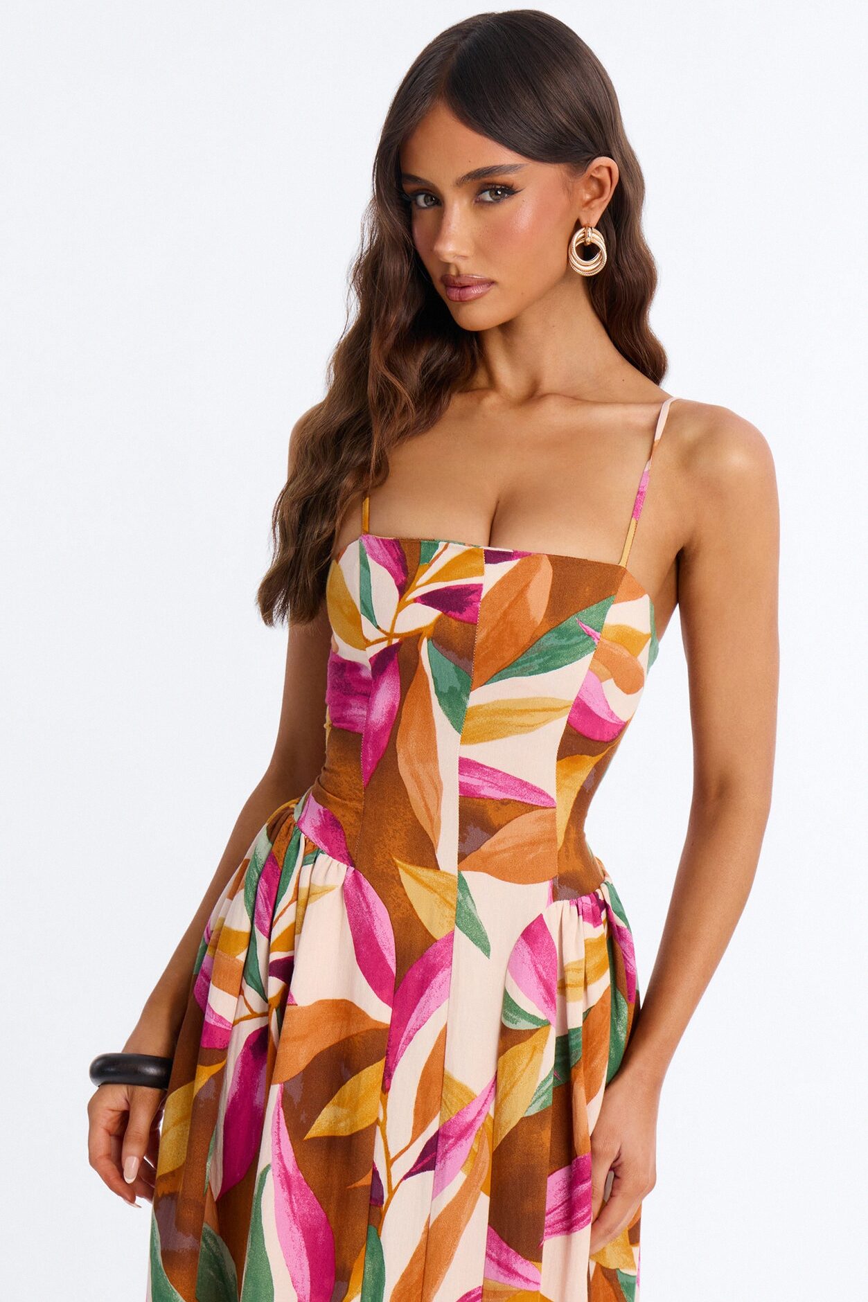 Beachside Linen Maxi Dress - Rust/combo