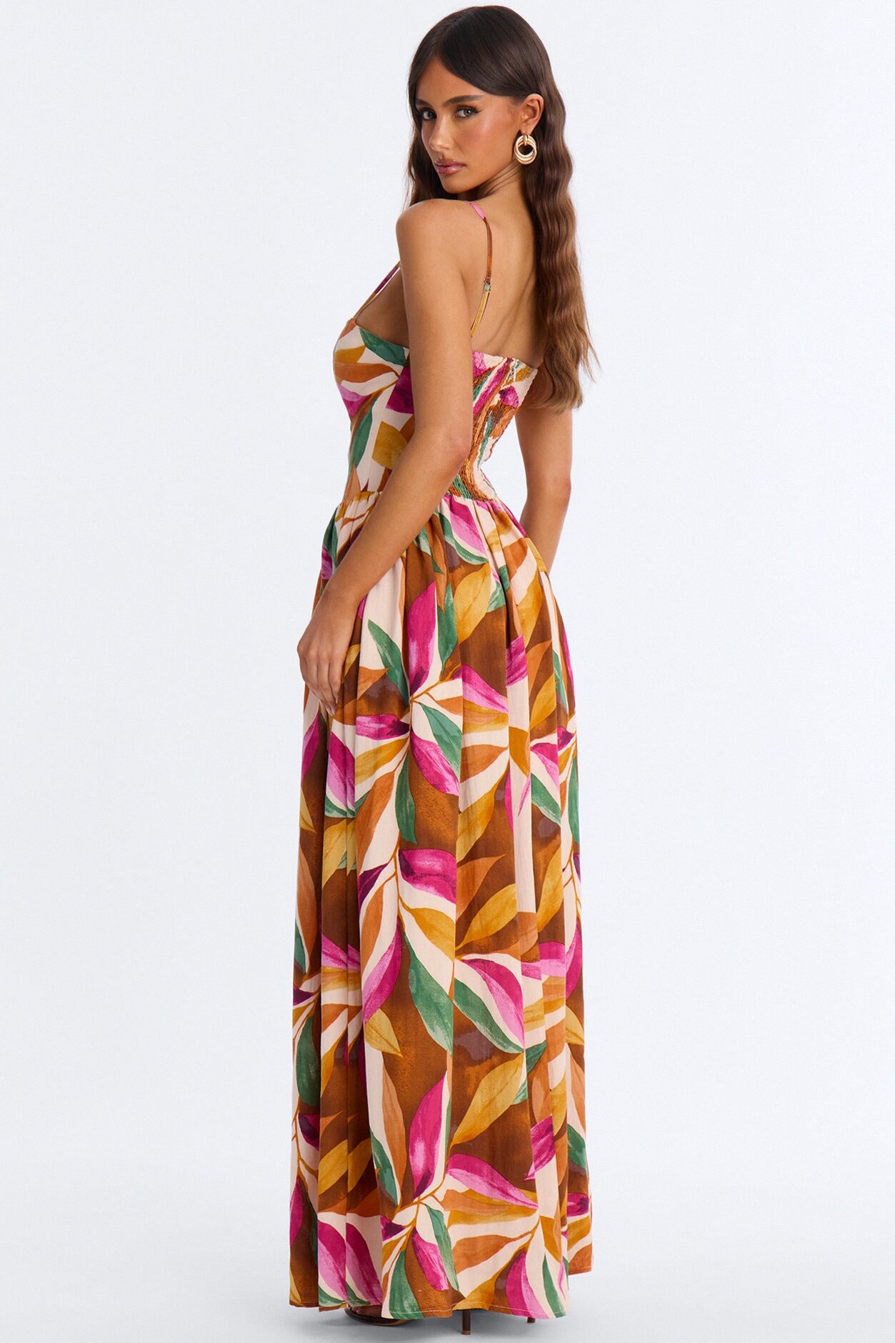Beachside Linen Maxi Dress - Rust/combo