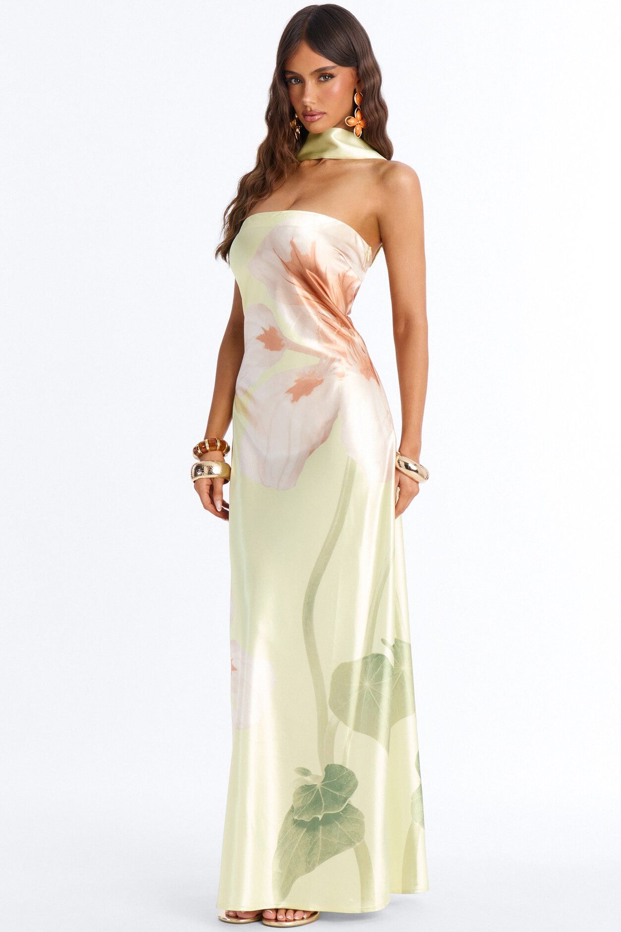 Jelissa Scarf Satin Maxi Dress - Yellow/combo