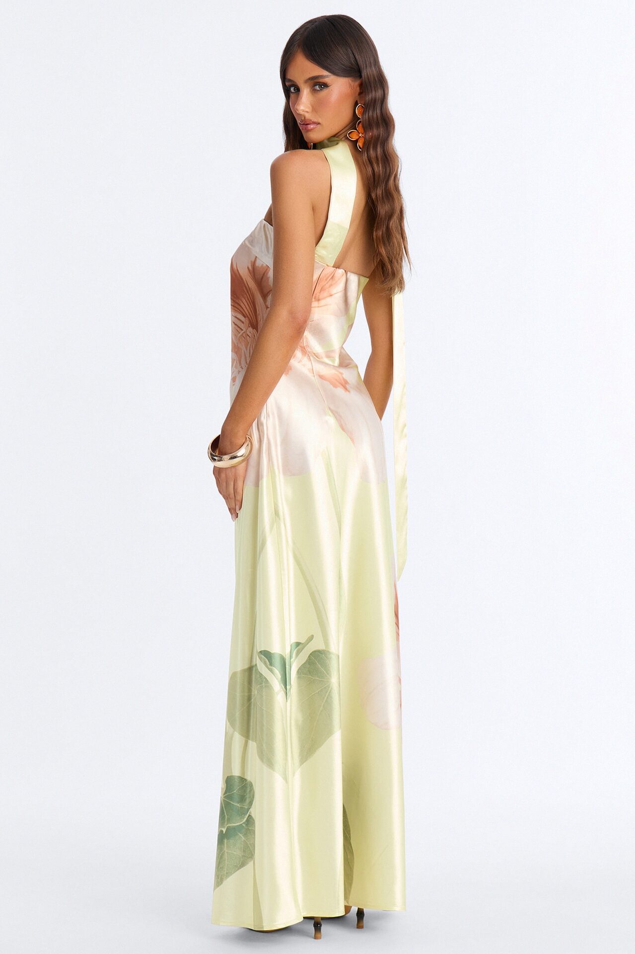Jelissa Scarf Satin Maxi Dress - Yellow/combo