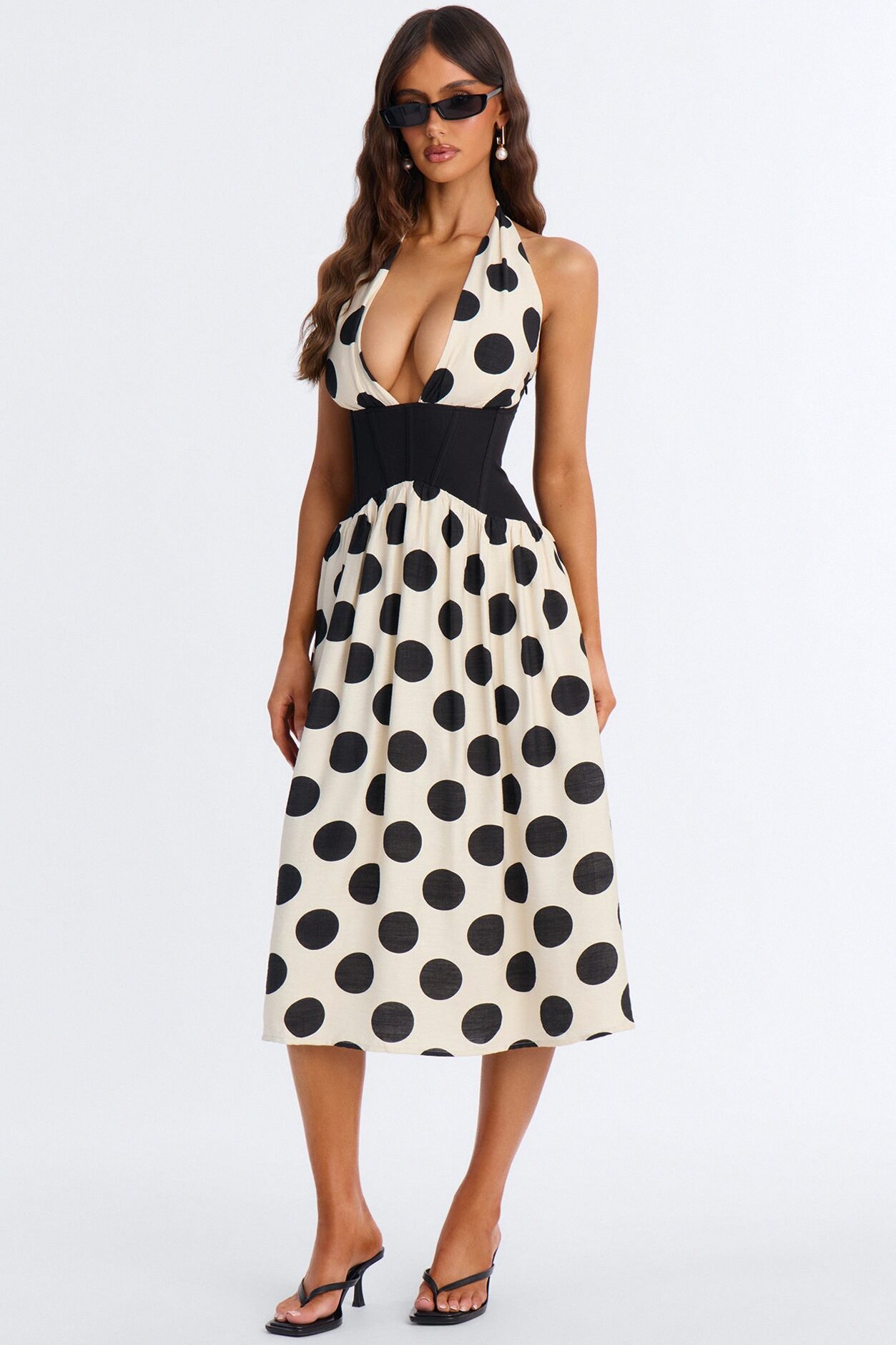 Serafina Polka Dot Midi Dress - Cream/combo