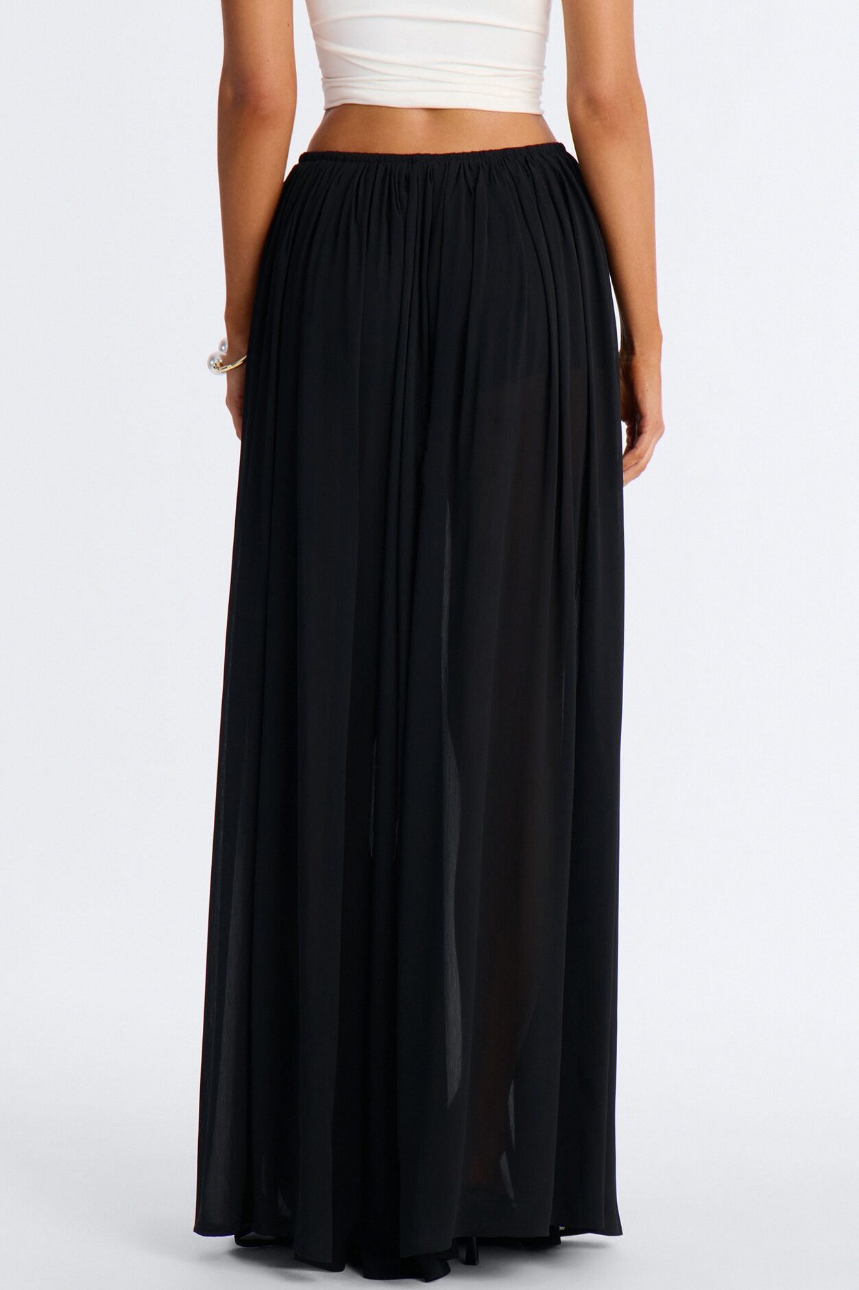 Moonlight Romantic Low Rise Chiffon Maxi Skirt - Black
