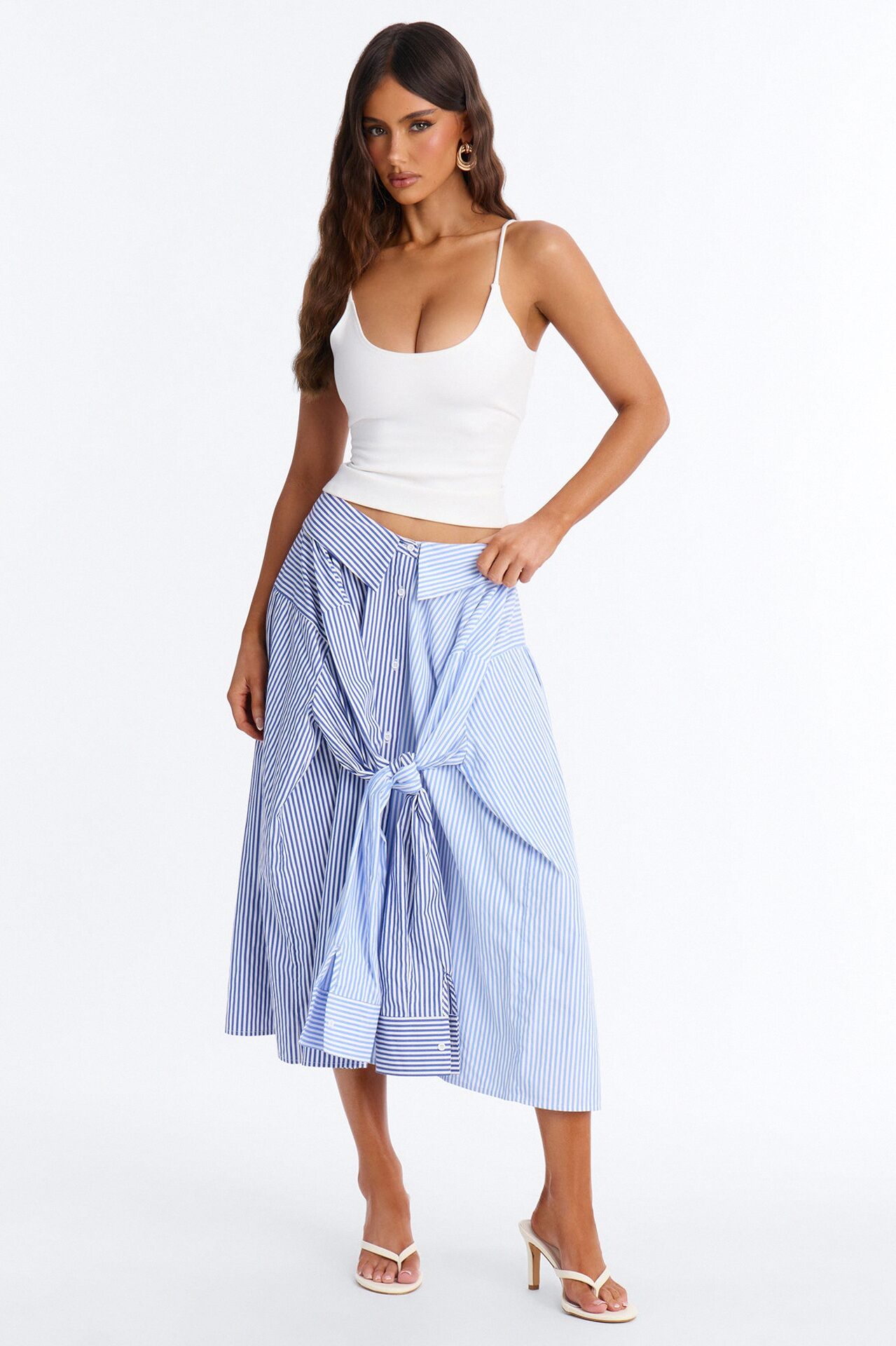 Trend Setter Poplin Striped Maxi Shirt Skirt - Blue/combo