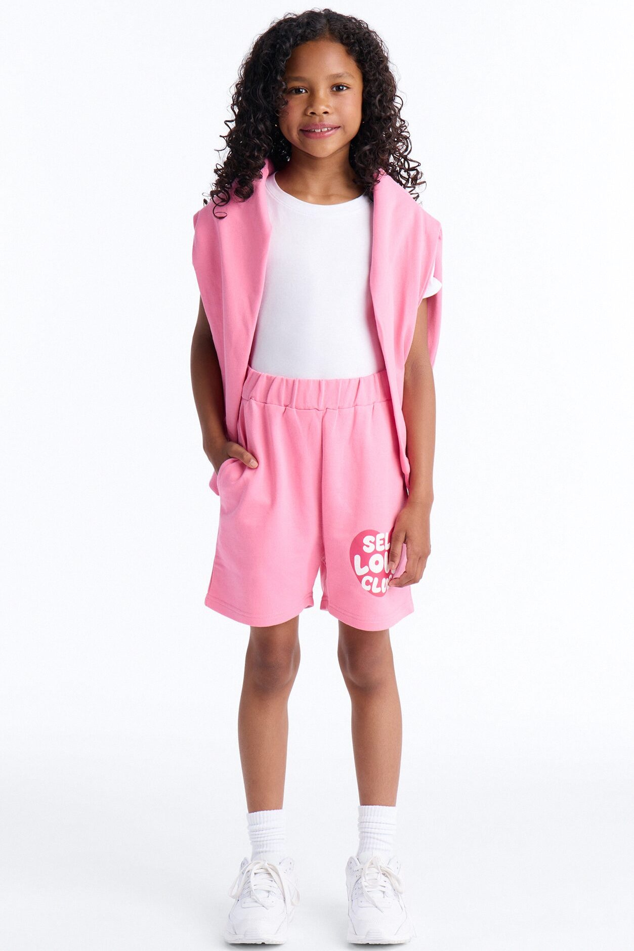 Mini Self Love Club French Terry Short Set - Light Pink