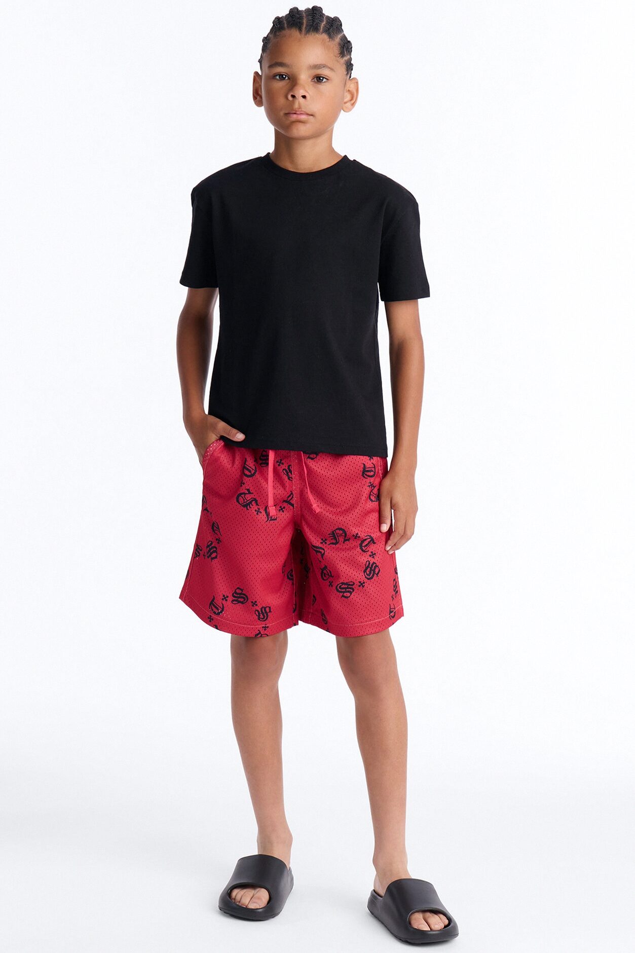 Mini Saints Mesh Shorts - Red/Black