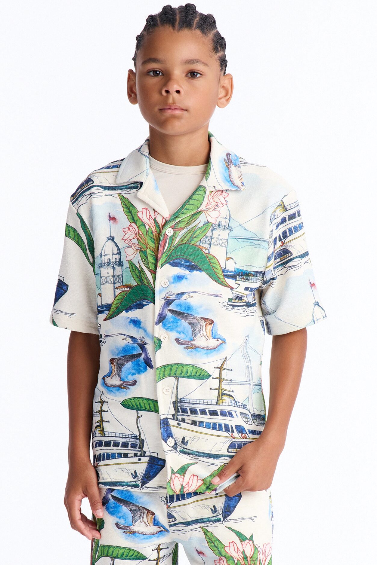 Mini Relaxed Portofino Vista Cuban Collar Button Up Shirt - Multi Color